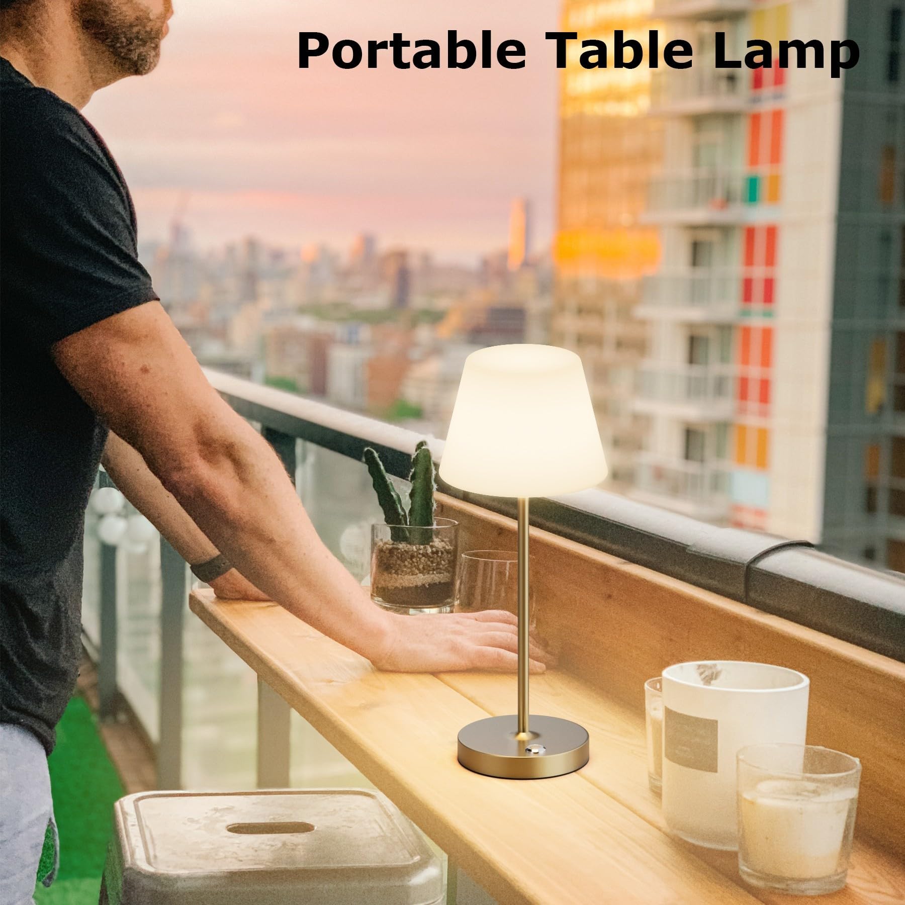 Coinmit Cordless Table Lamp, 6000Mah Battery Powered Lamp, Modern Led Rechargeable Bedside Night Lamp, Outdoor Waterproof Acrylic Gold Table Lamp, Gold