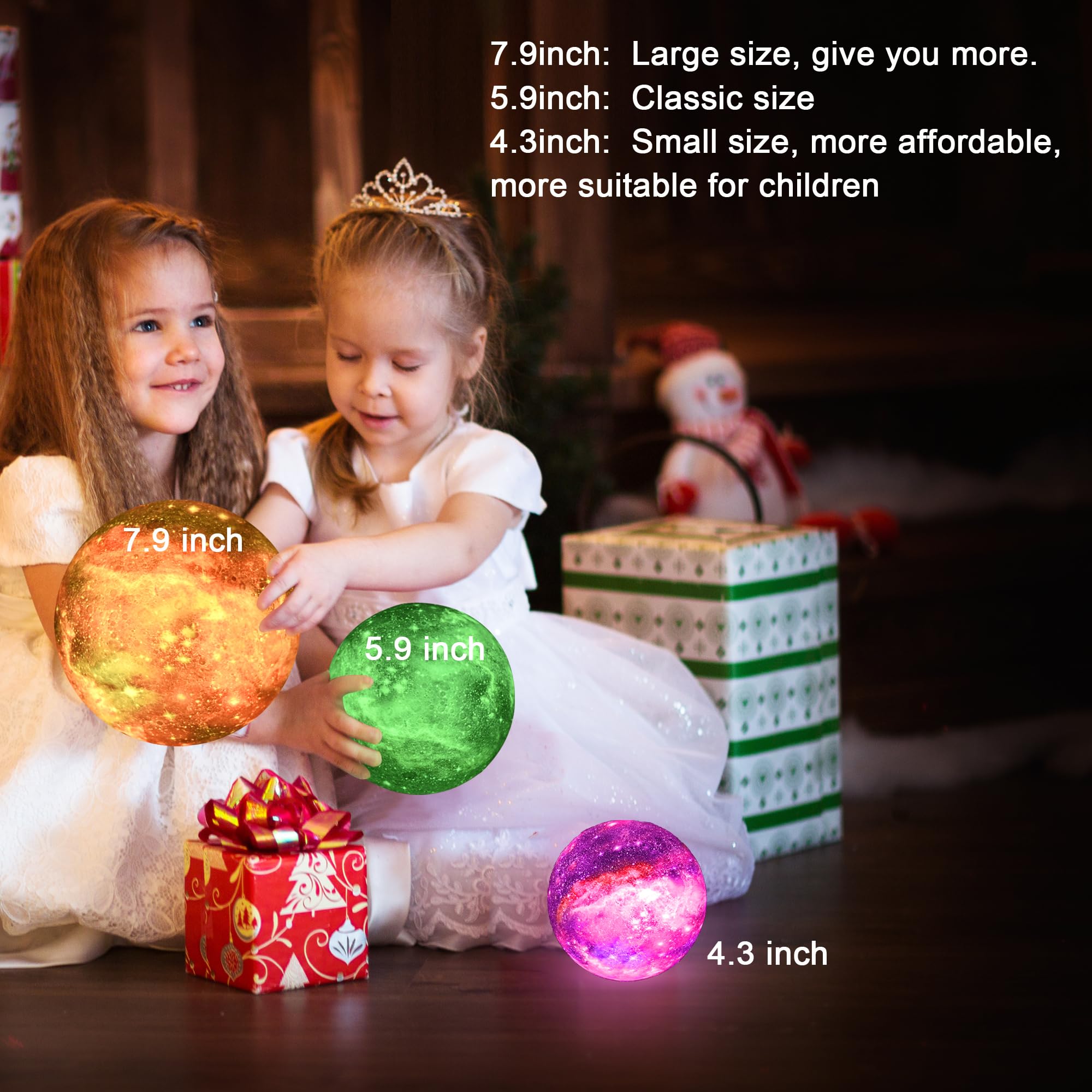 Hyodream 5.9 Inch Moon Lamp Kids Night Light Galaxy Lamp Rechargeable Battery Touch & Remote Control 16 Colors Led Moon Light As Birthday  For Boys/Girls/Kids
