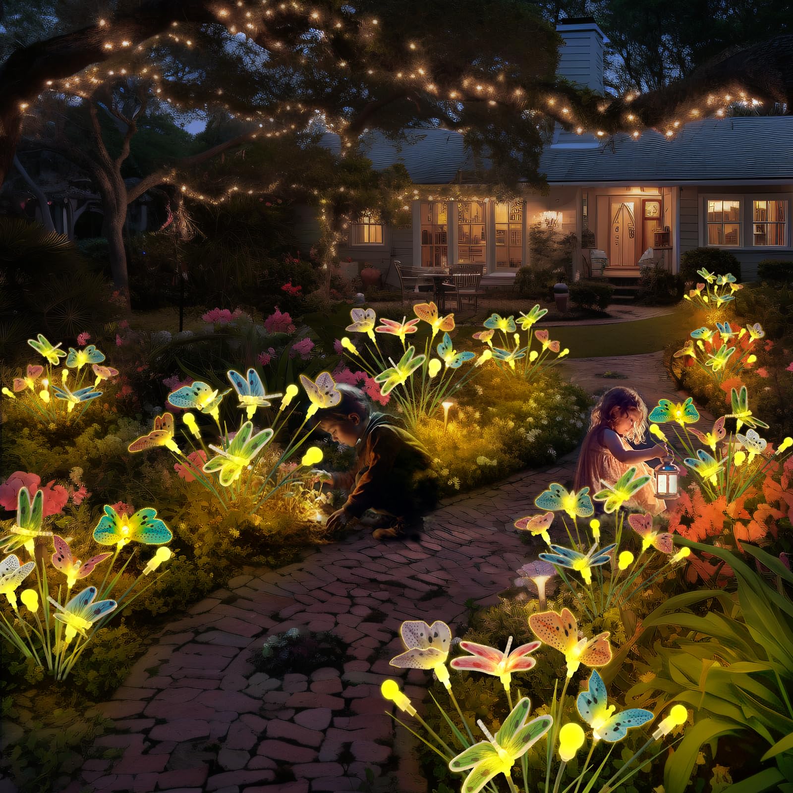 Joedoes Solar Garden Lights, 8 Packs 64 Leds Solar Swaying Lights With Highly Flexible Wire, Like Lively Dragonfly Butterfly Firefly Flying In Garden, Waterproof Solar Outdoor Lights For Yard Pathway Decor