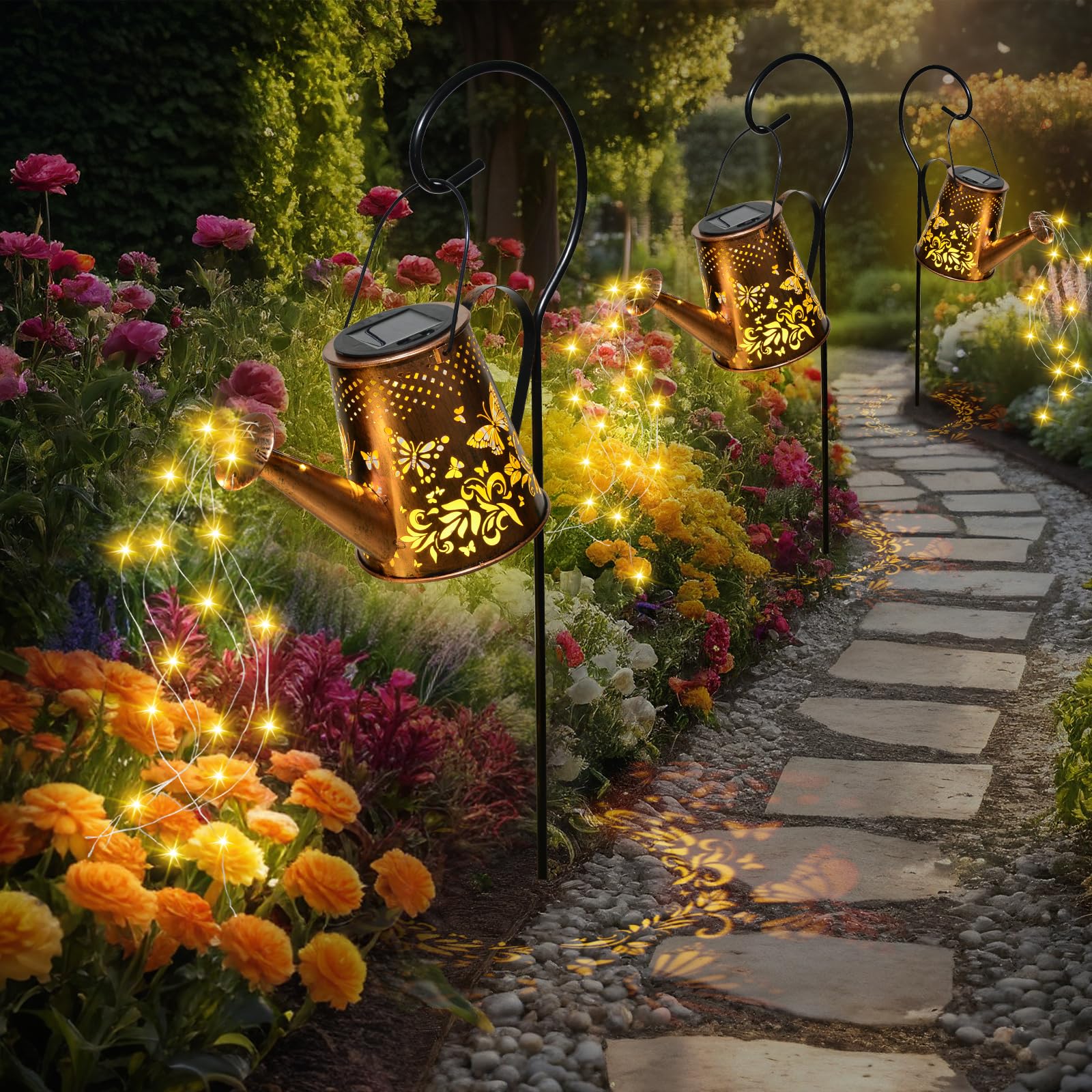 Fohil Solar Garden Lights, Solar Watering Can Lights Garden Decor, Waterproof Retro Metal Hanging Solar Lantern Outdoor Decorations For Garden Porch Lawn Driveway Backyard Pathway