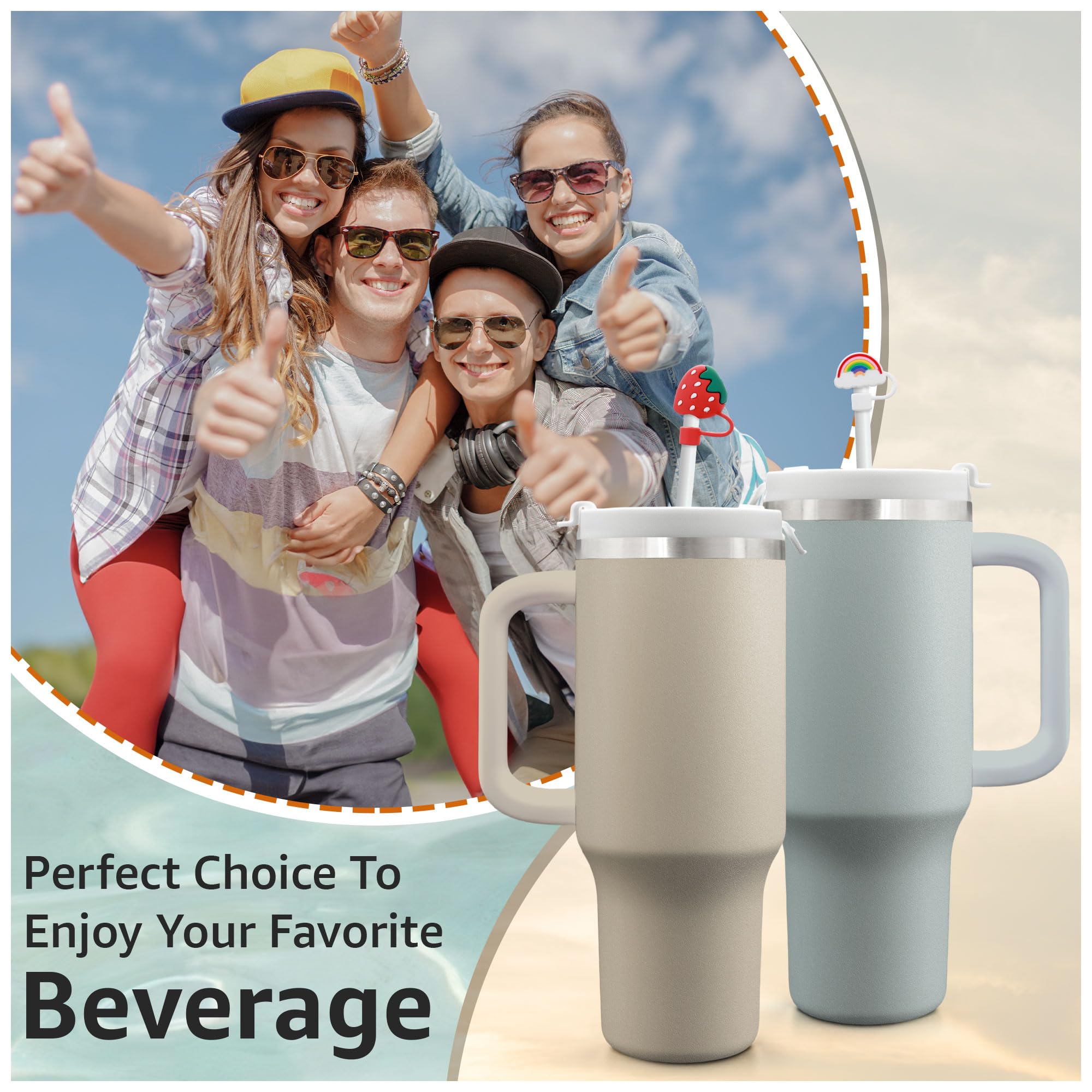 40 Oz Warm Gray Tumbler With Handle & Straw Covers Topper - Insulated Water Bottle