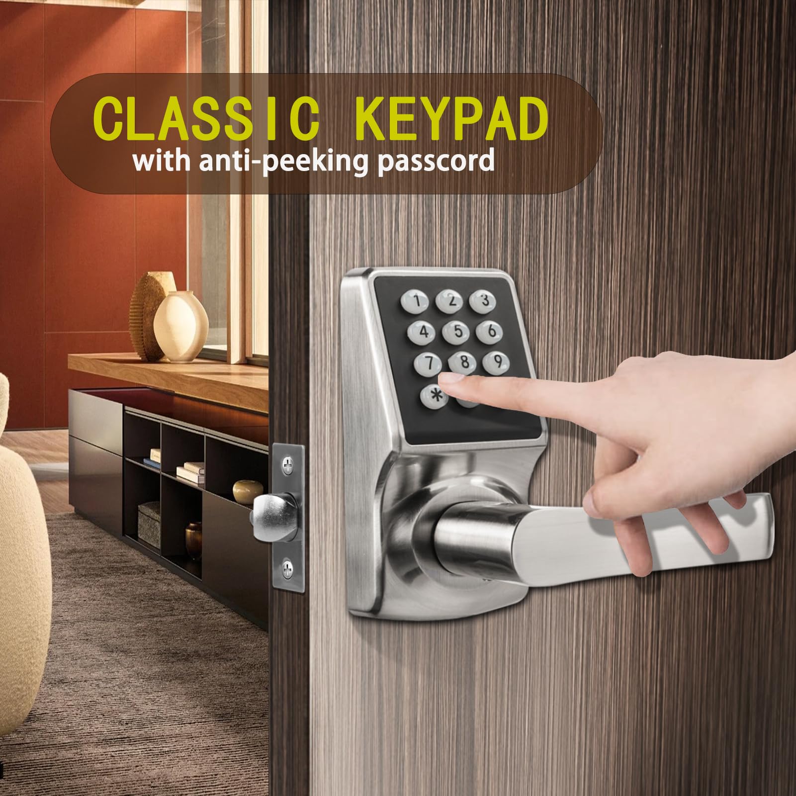 Jesstti Keyless Entry Door Lock,Keypad Door Lock With Handle,Smart Door Locks For Front Door With/Card/Passcode/Key,Digital Door Knob With Keypad,Silver.