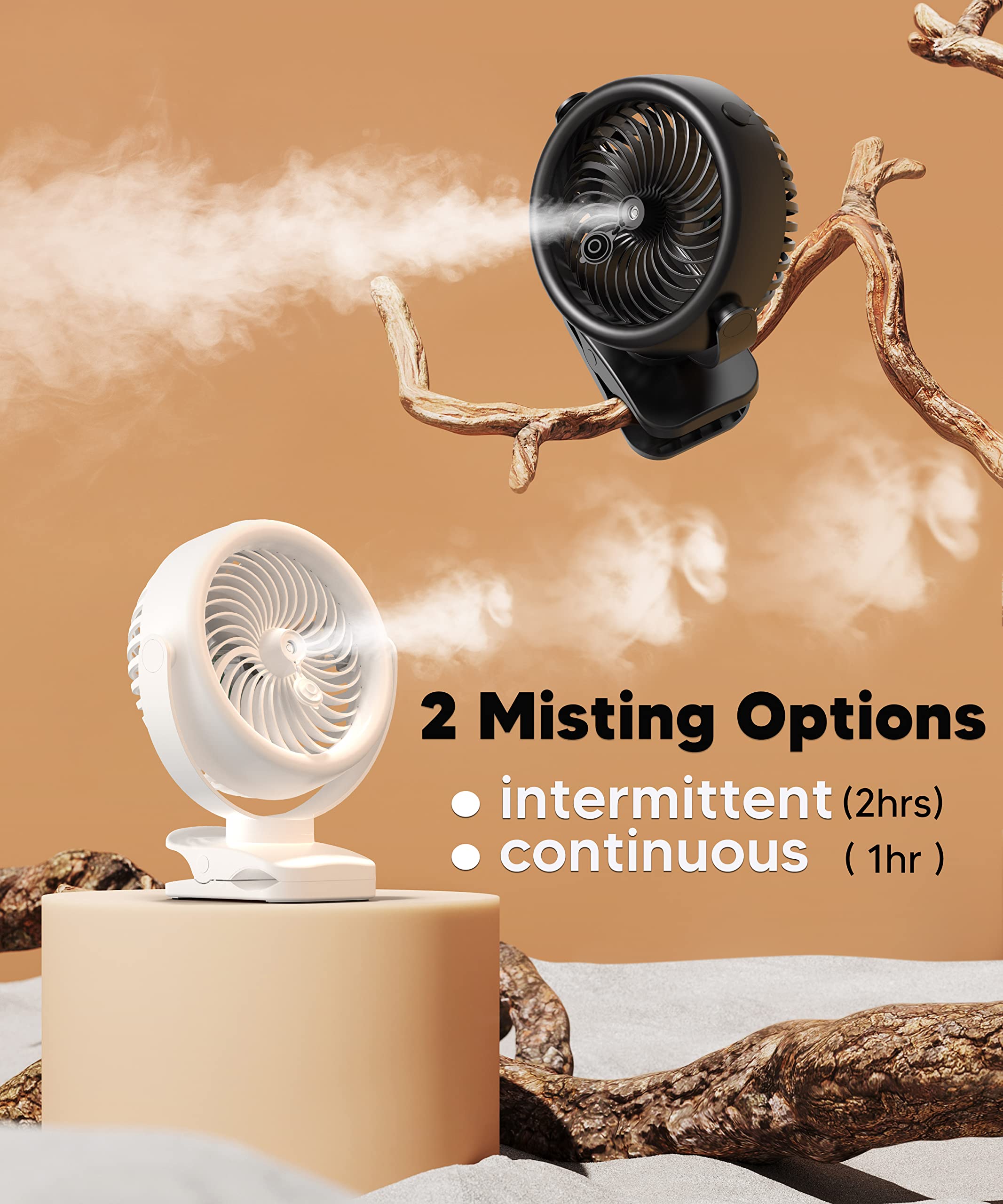 Tyzu 7" Portable Cooling Misting Fan 4000Mah Rechargeable Battery 130Ml Tank Outdoor Clip-On 4 Speed