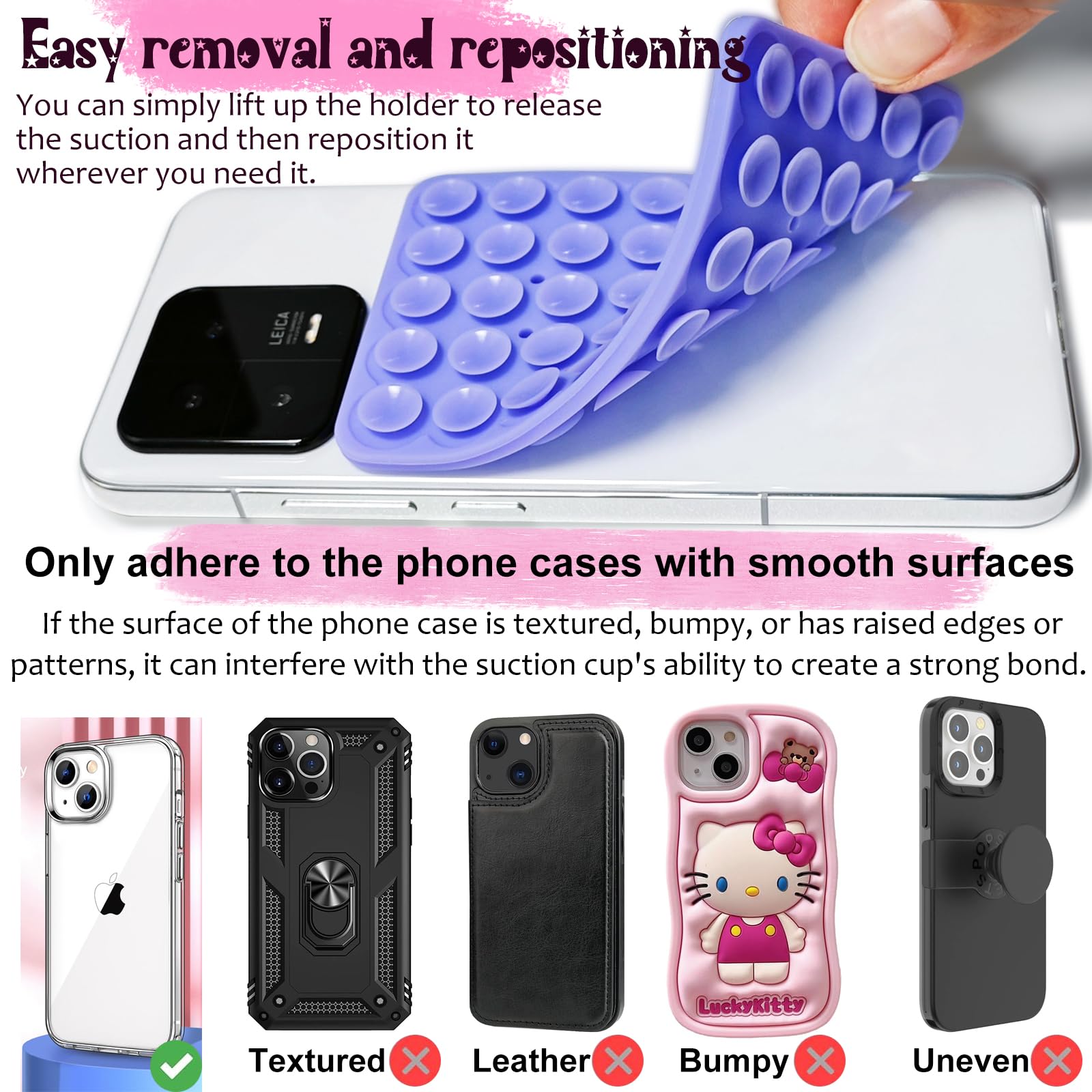 Jingjinyy 2 Pack Double Sided Silicone Suction Cup Phone Case Mount, Hands- Strong Grip Silicon Phone Holder For Selfies And Videos, Non Slip Phone Accessories (Translucent)