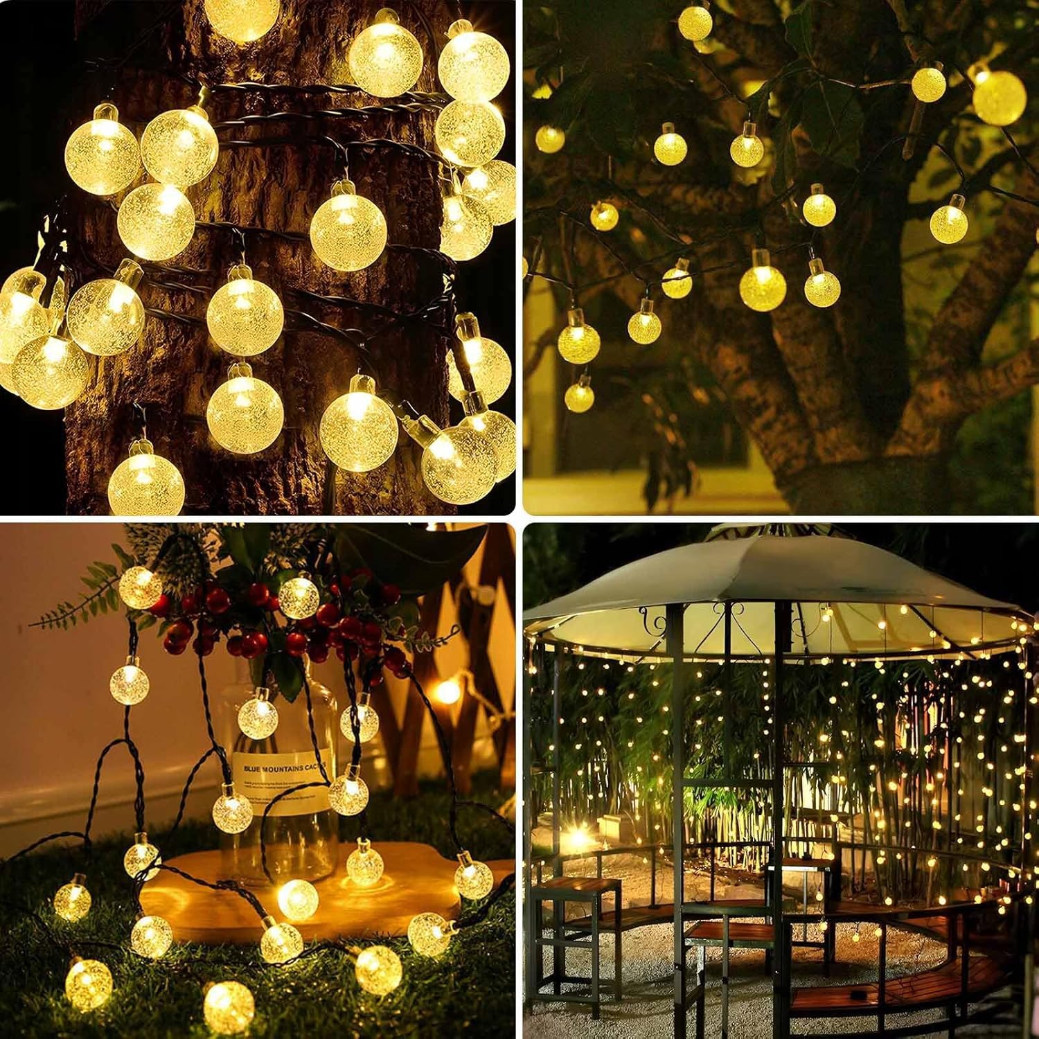 Yiqu 2-Pack Solar String Lights Outdoor, Total 52Ft 80 Led Crystal Globe Solar Lights Outdoor Waterproof With 8 Lighting Modes, Yard Tree Garden Patio Light Balcony Party Wedding Decorations (Warm White)