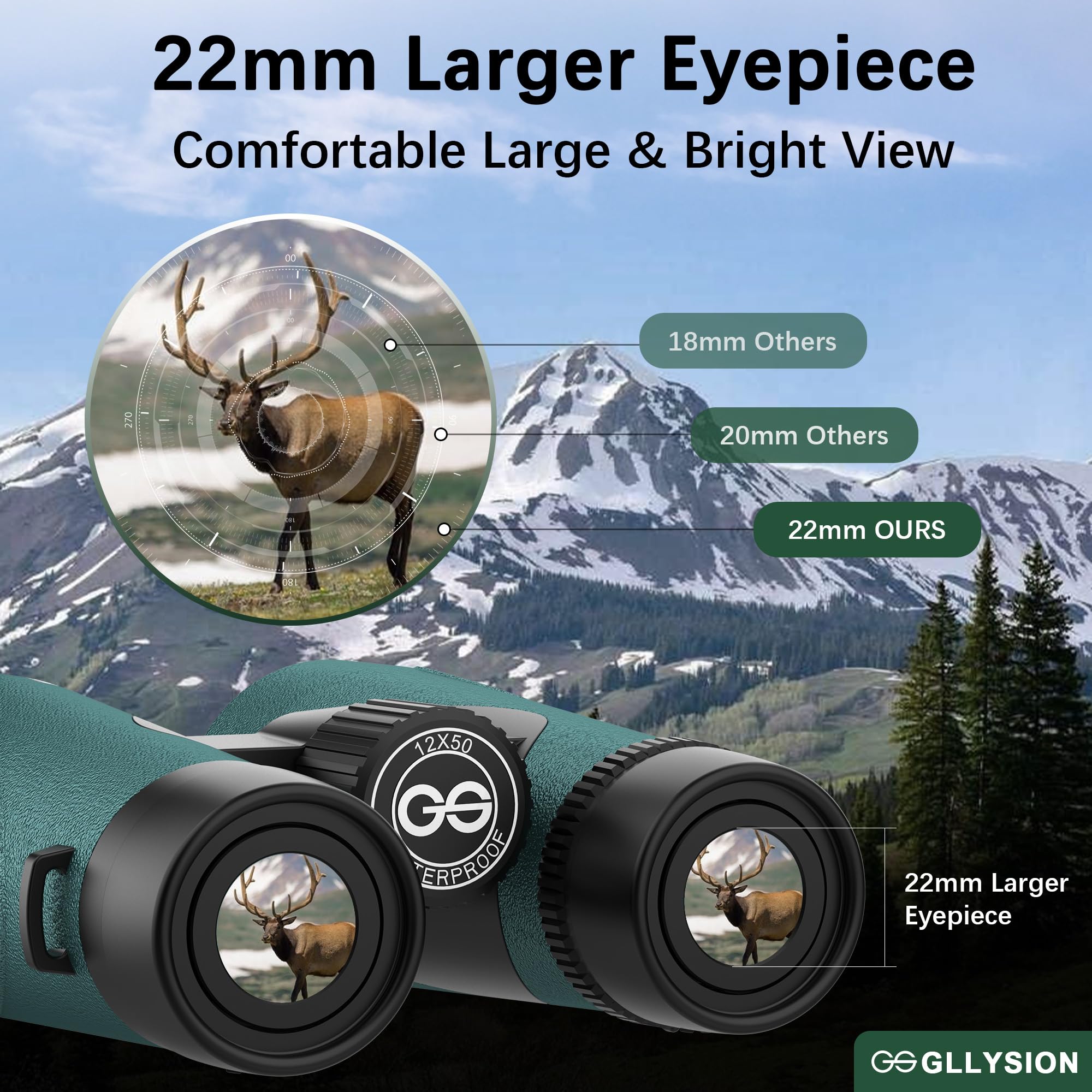Gllysion 12X50 Uhd Binoculars For Adults High Powered With Phone Adapter, Super Bright Ipx7 Waterproof Binoculars With Bak4 Prisms, Professional Binocular For Hunting Bird Watching Stargazing Safari Travel