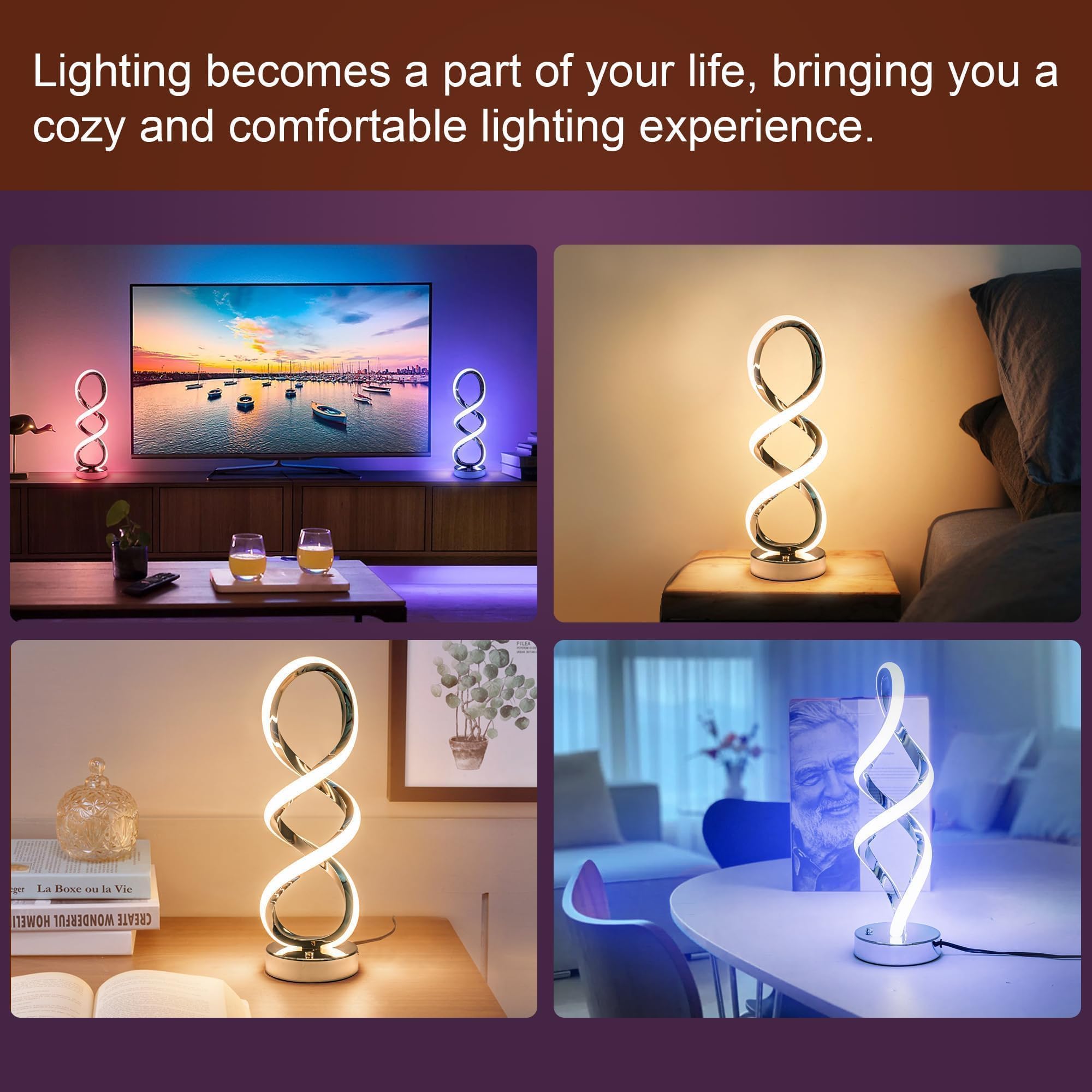 Adebime Modern Spiral Rgb Table Lamp, Touch Dimmable Bedside Lamp, 7 Colors 10 Light Modes Spiral Design Table Lamp, Unique Nightstand Lamp For Living Room, Bedroom, Cool Lamps