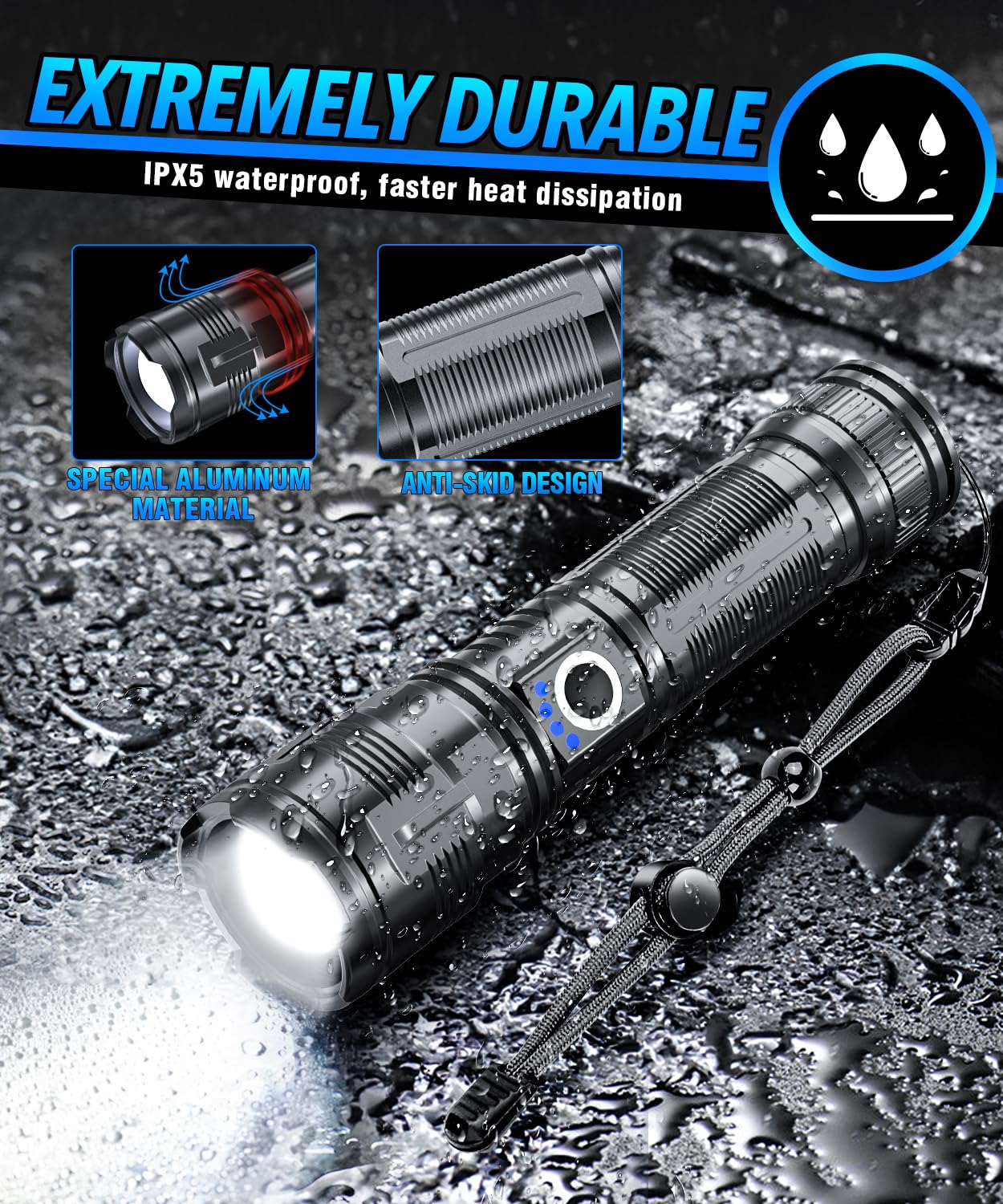 Vnina Flashlights High Lumens Rechargeable Usb C Flash Light, Super Bright Led Flashlight With 100,000 Lumens, Long Beam 3280Ft, Ipx5 Waterproof Tactical Flashlight Powerful For Emergency, Camping