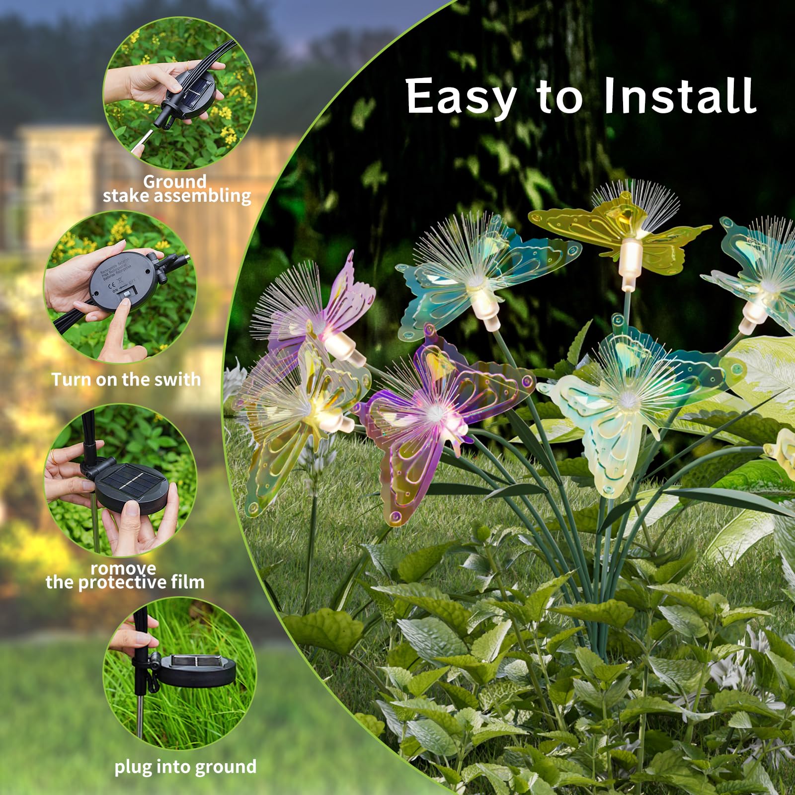 Flumy Solar Lights Outdoor Waterproof 8-Head Butterfly Decorations,Solar Garden Lights,Christmas Christmas Gift，Birthday Decorations,Butterfly Solar Lights For Garden And Yard 4Pack