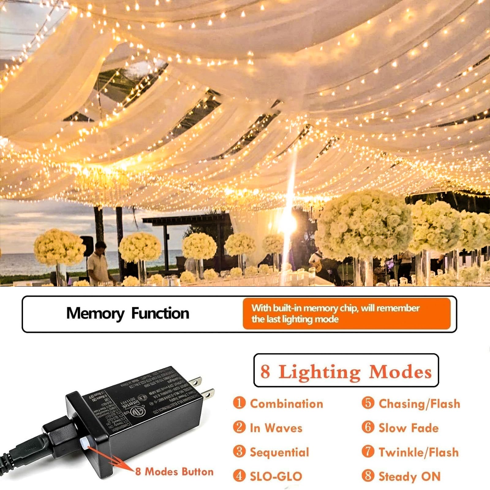 Sanjicha Extra-Long 66Ft Christmas Lights Outdoor/Indoor, 200 Led Super Bright String Lights And 2 Pack Extra-Long Solar String Lights Outdoor, 144Ft 400Led Waterproof Solar Fairy Lights