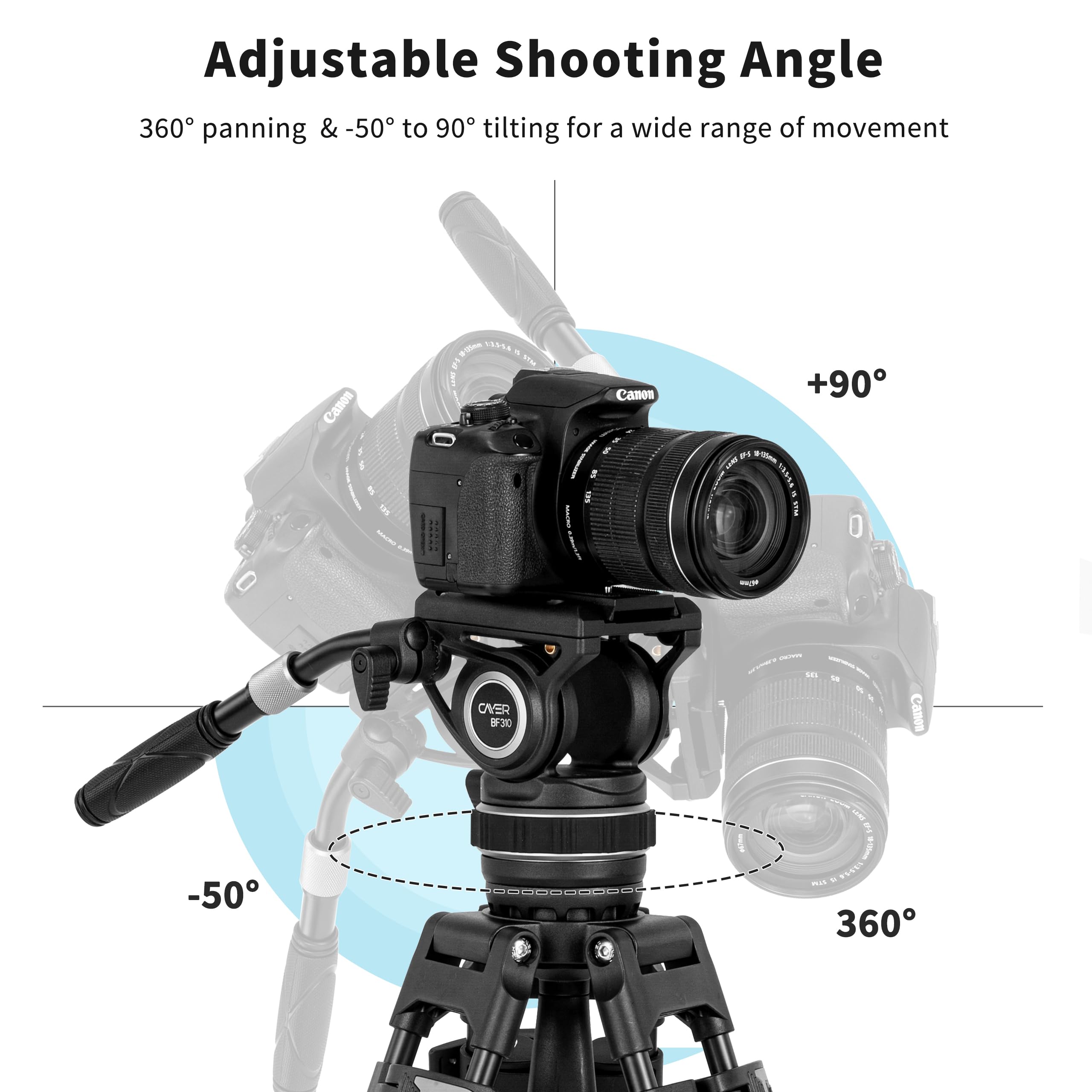 Cayer Bf310 Heavy Duty Video Tripod With Fluid Head, 74 Inch Working Height, Aluminum Tripod Head With Adjustable Pan Drag Control, 2-Section Pan Handle, Max Load 22 Lbs For Dslr, Camcorder, Cameras