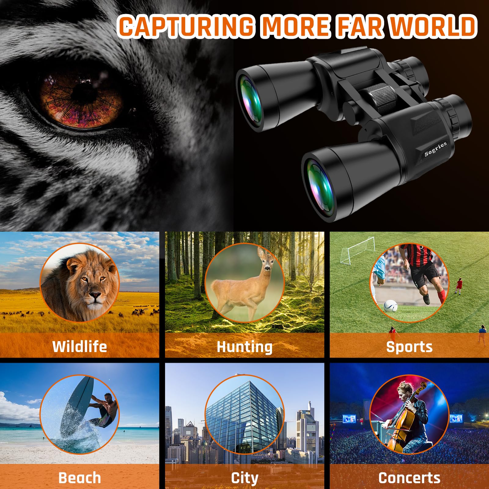 Sogries 20X50 High Power Binoculars For Adults With Low Light Night Vision,Military Compact Hd Professional/Daily Waterproof Binoculars For Bird Watching Hunting/Traveling/Outdoor…
