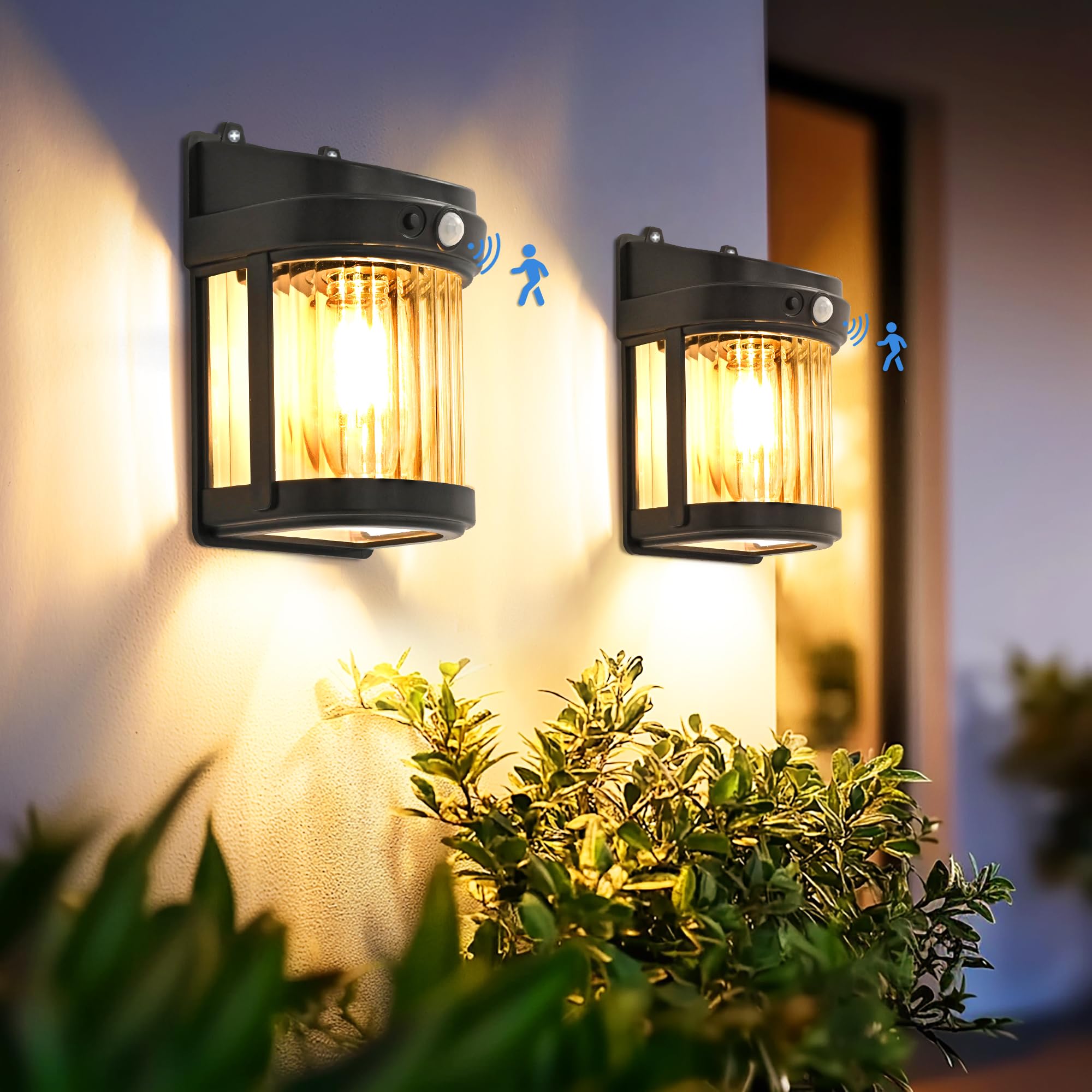 Pevoros Porch Lights, 2 Pack Wall Solar Lights Outdoor, Solar Motion With 3 Modes For Shed Patio Front Door Garage Fence (6X3.6X2.2 Inch)