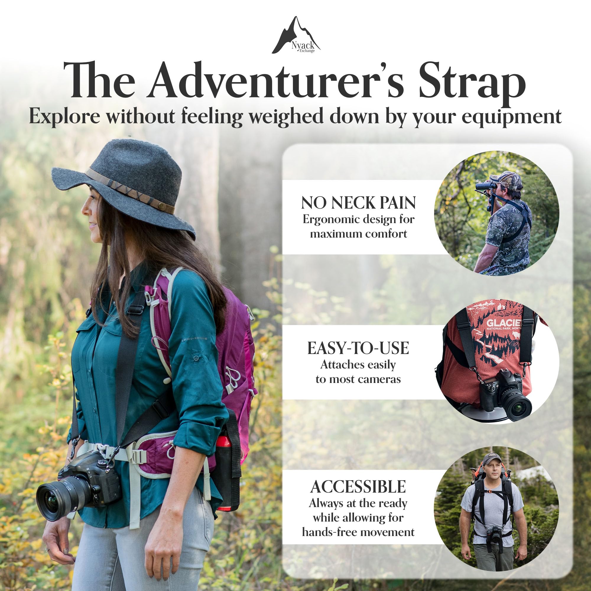 Nyack Exchange Camera And Binocular Harness  Usa Made, Quick Release, Adjustable Straps For Hiking, Birding, Hunting
