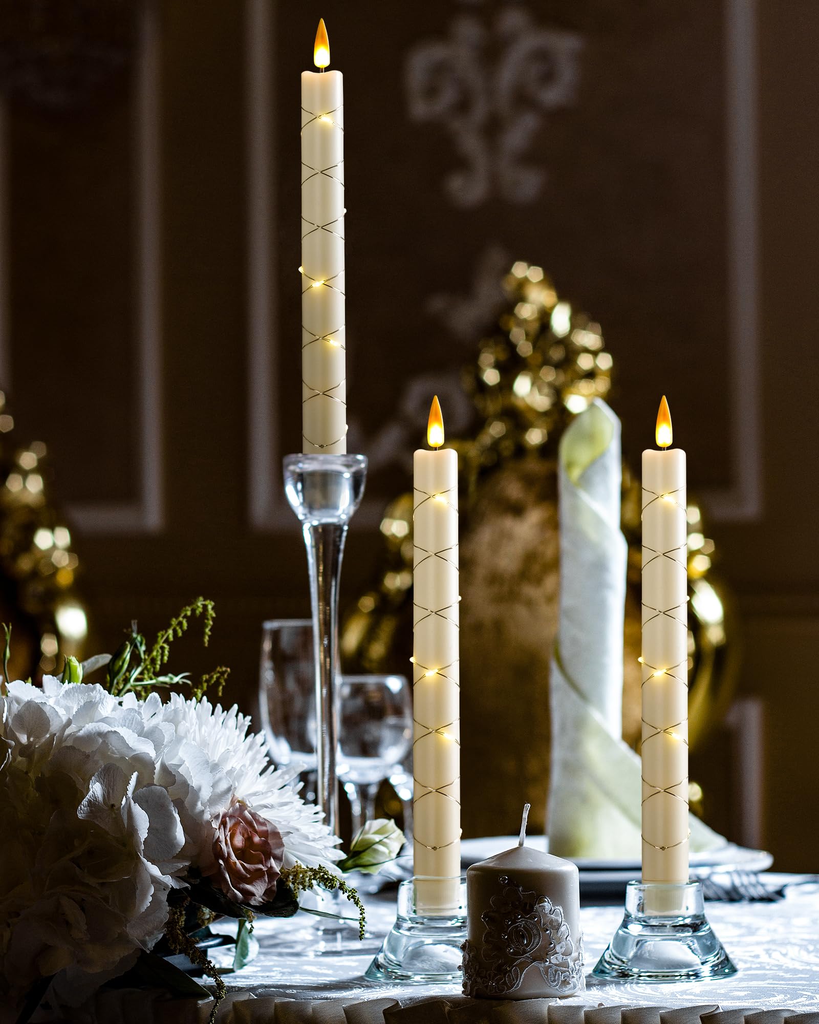 Da By Da 3 Pcs Flameless Window Candle With Remote And Timer, Battery Operated With String Lights, 9.6 Inch Christmas Candle With 3 Black Base For Home Decoration