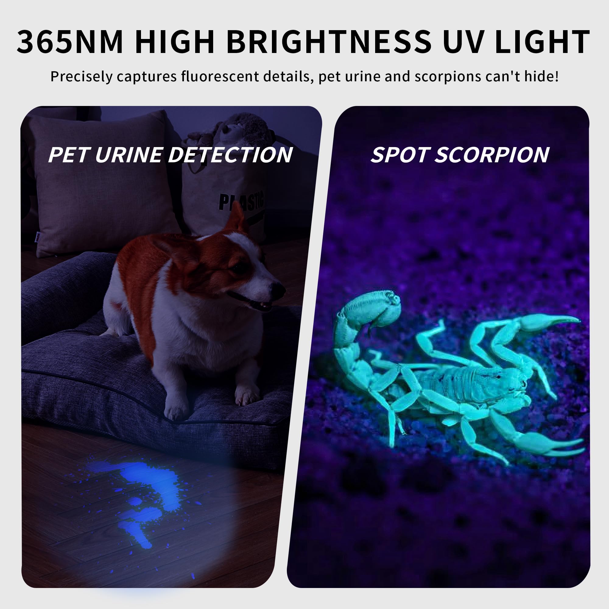 E-Riding Black Light Uv Light, 365Nm Mini Powerful Rechargeable Uv Flashlight, Usb-C Ultraviolet Blacklight Flashlight, Portable Pet Urine Detector For Resin Curing, Uranium Glass, Rocks, Scorpion