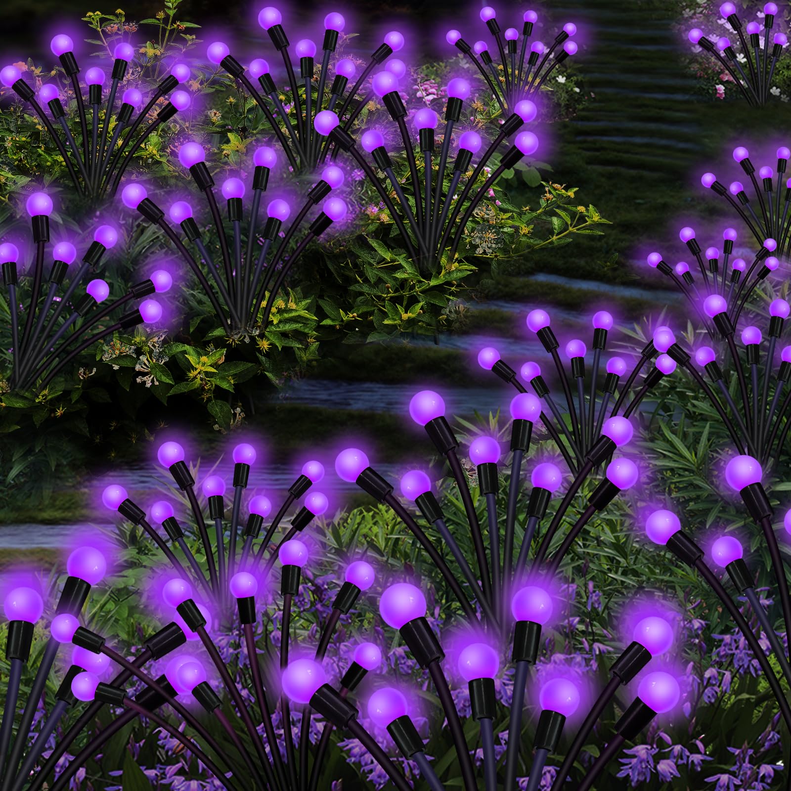 Kohlrabi 6 Pack 60 Led Solar Firefly Lights,4 Pack Warm White+2 Pack Purple