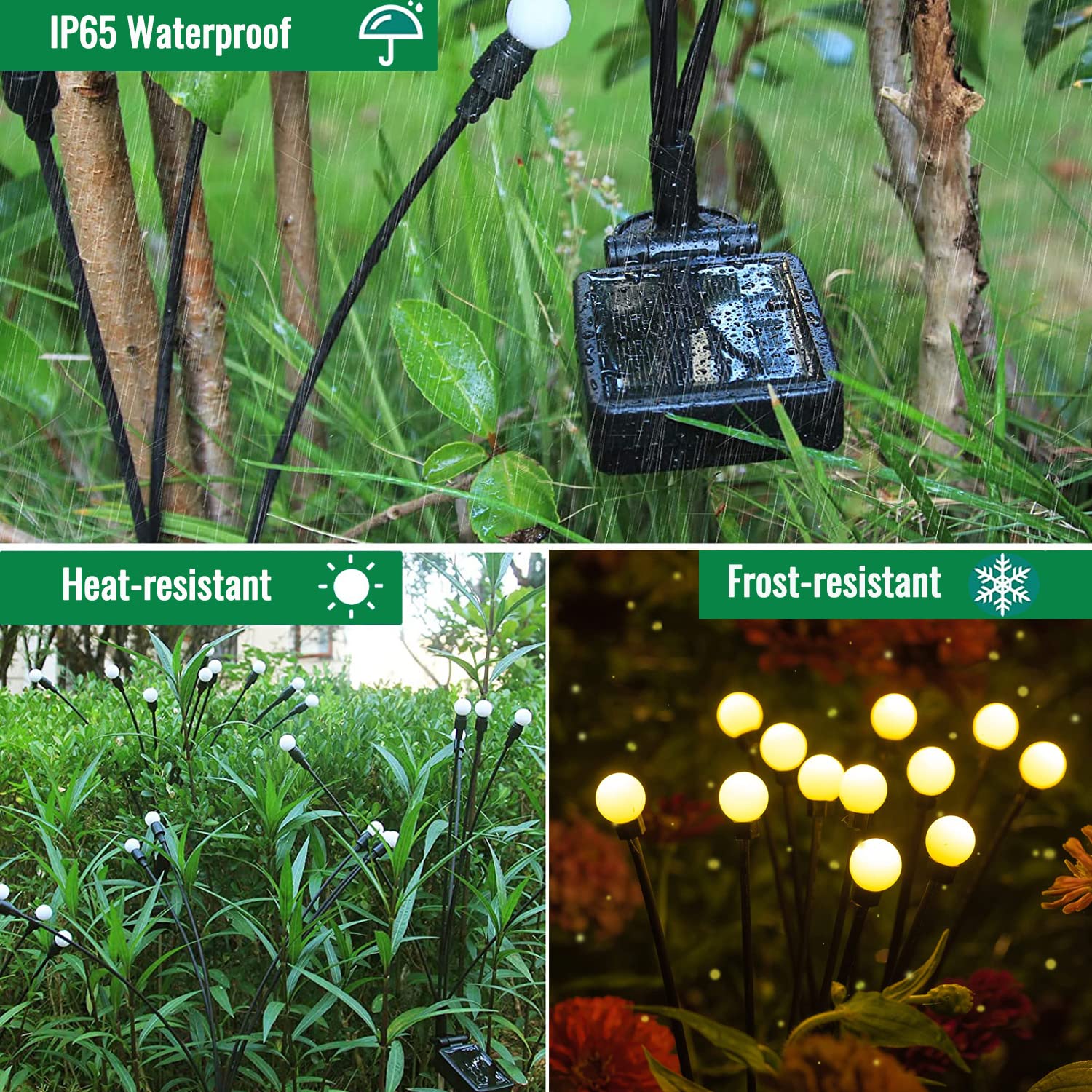 Focusky Garden Firefly Lights Solar ,2 Pack 6 Leds Solar Powered Swaying Outdoor Lights Waterproof,Landscape Yard Patio Pathway Garden Decor,Warm White