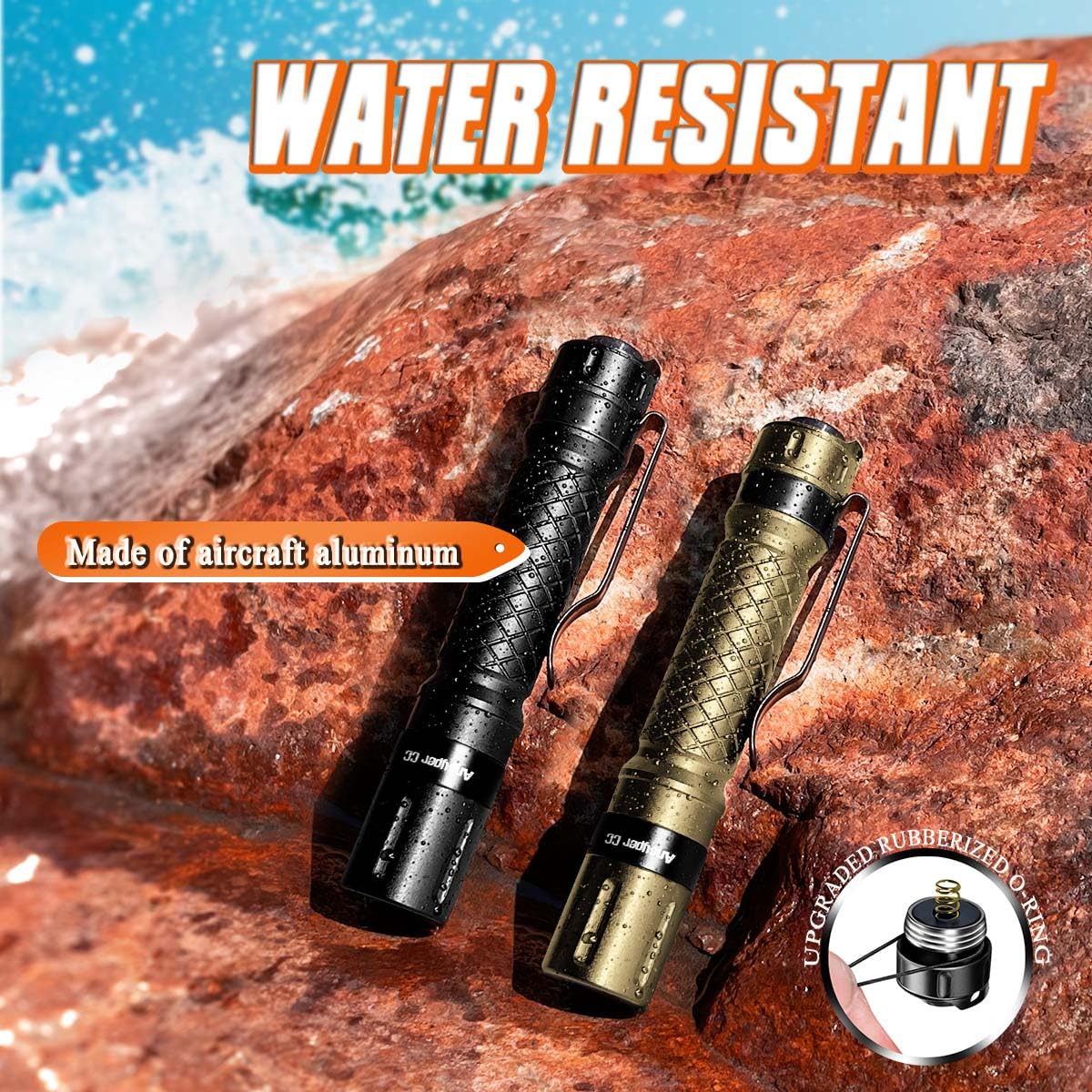 Ansyper Cc Mini Flashlight 3 Modes Small Flashlights Led Powerful High Lumens Tactical Pen Light With Clip,Slim Portable Pocket Compact Torch For Emergency Inspection Aaa Battery Water-Resistant (Black & Gold)