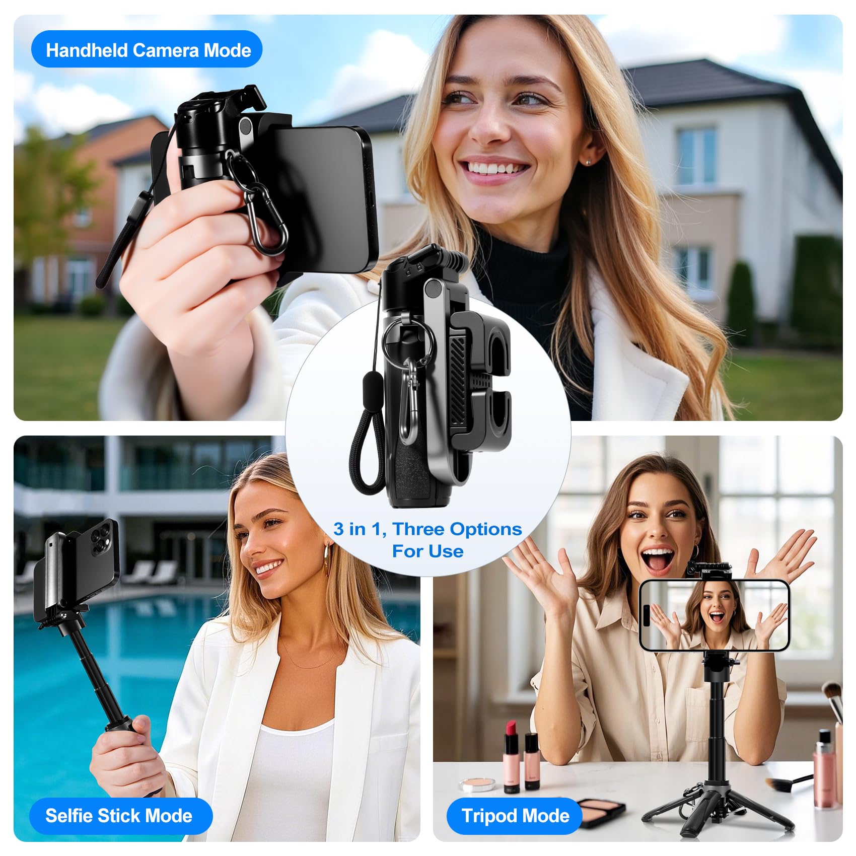 Davidlinlin 3-In-1 Mini Phone Tripod, Selfie Stick And Phones Holder, Tripods Phone With Remote Control, Lightweight Travel Tripod With 2 Lights, Compatible With 4-7 Inch Ios/Android Phones