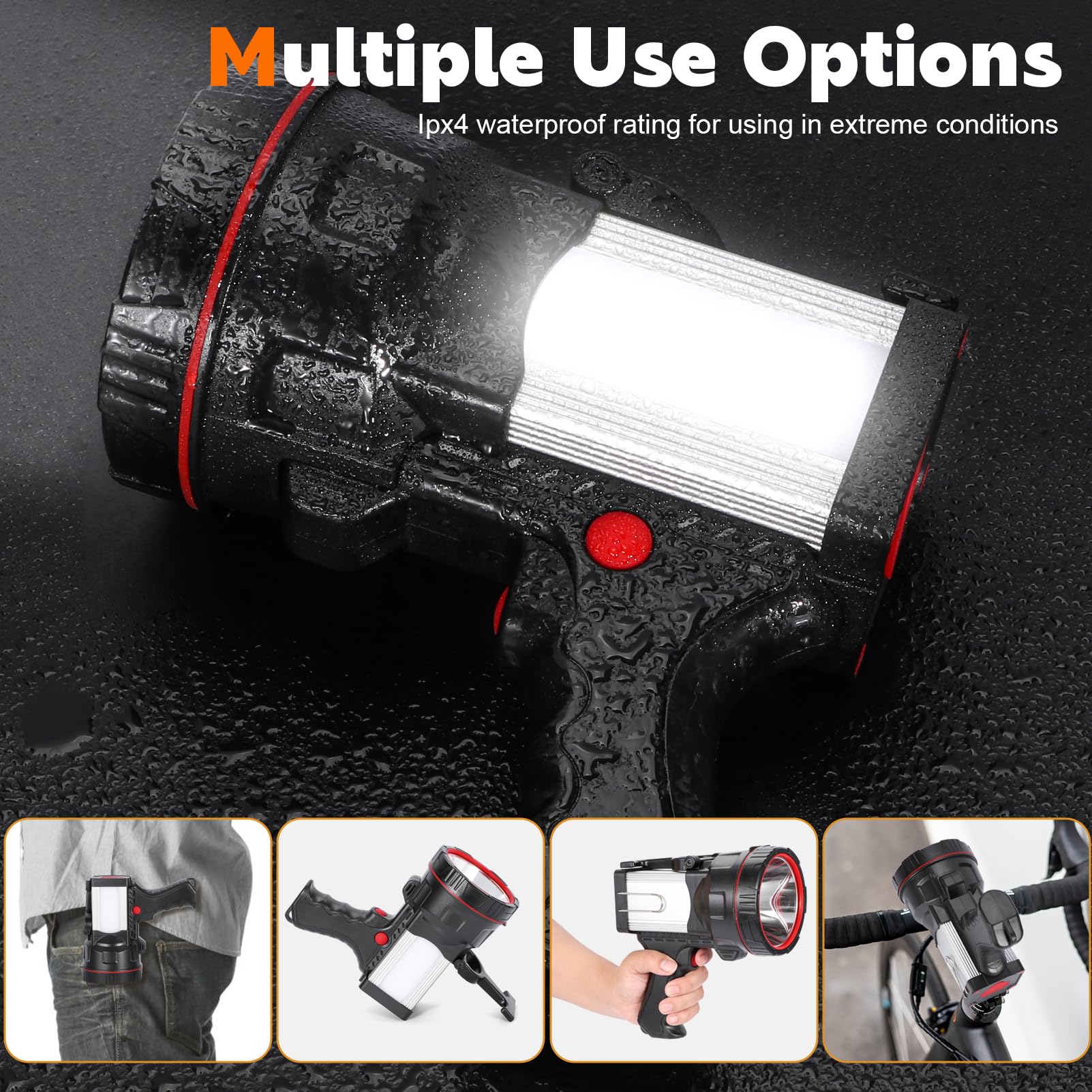 Vanvale Super Bright Handheld Spotlight Rechargeable Led Flashlight Long Lasting Large Searchlight With Usb Output Charger For Outdoor (Yellow Light)