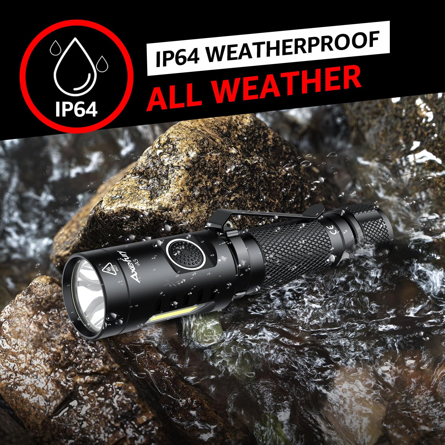 Axefury Flashlight, Magnetic Led Flashlight,Small Powerful Edc Flashlight A5 With Cob Side Light,700 Lumens,6 Modes,2 Types Batteries,Waterproof For Camping, Emergency(Not Included Battery)