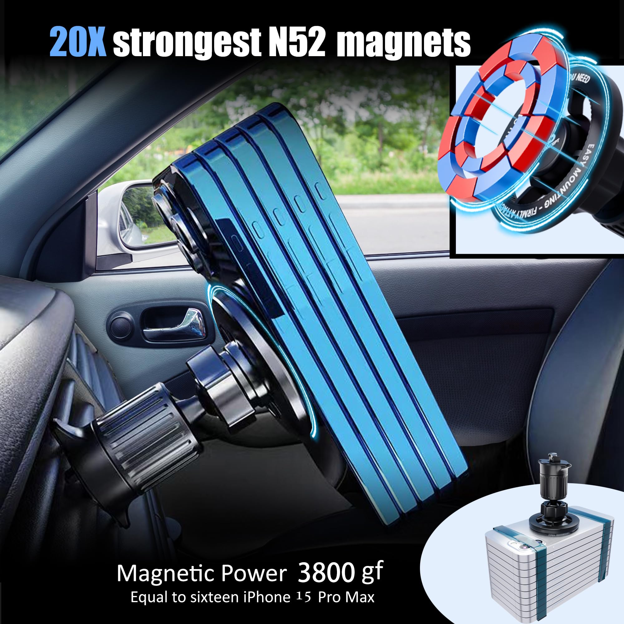 Randconcept For Magsafe Car Mount, Air Vent Magnetic Phone Mount, 360° Adjustable Magnetic Phone Holder For Iphone 12 13 14 15 Pro Max Plus Mini - Car Magnet Phone Holder