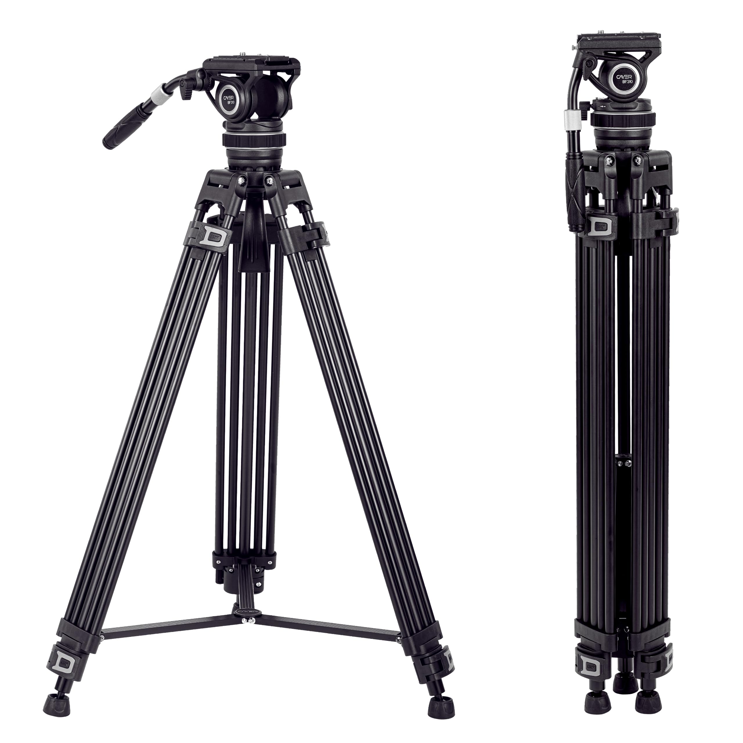 Cayer Bf310 Heavy Duty Video Tripod With Fluid Head, 74 Inch Working Height, Aluminum Tripod Head With Adjustable Pan Drag Control, 2-Section Pan Handle, Max Load 22 Lbs For Dslr, Camcorder, Cameras