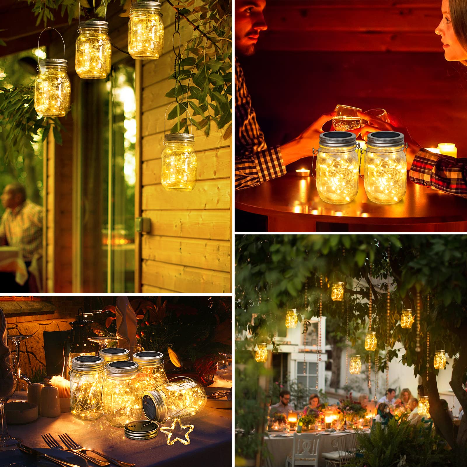 Mlambert Mason Jar Solar Lights 30 Leds, 6 Pack Hanging Solar Lights Outdoor, Waterproof Fairy Lights Solar Lanterns For Patio Garden, Warm White