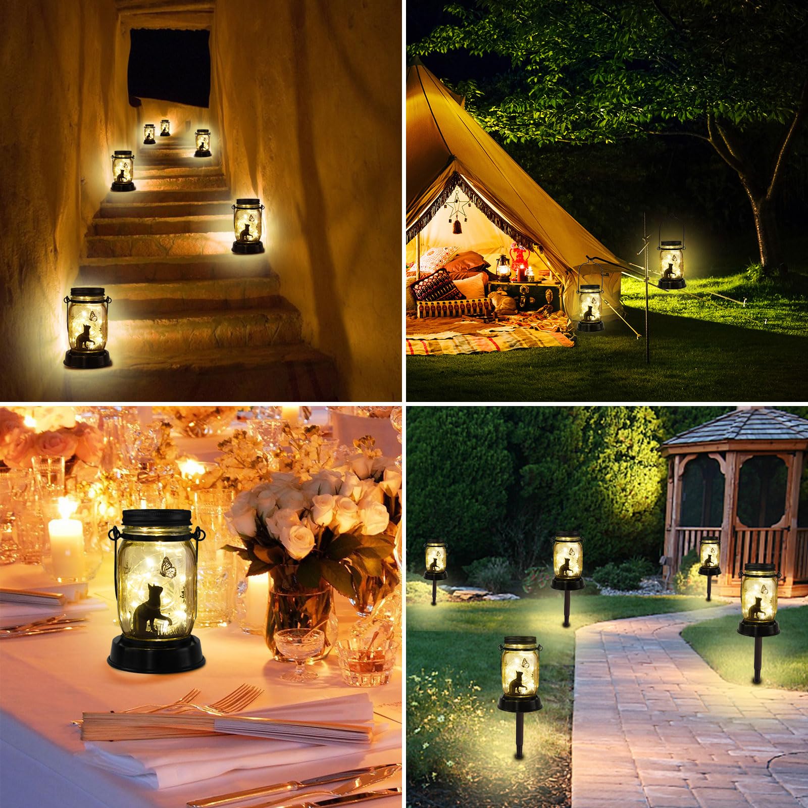 Jobosi 2Pcs Cat Jar Solar Light, Fairy Lantern Garden Lights, Jar Bottle Light, Solar Lanterns Outdoor Garden Decor, Mom Gift, Grandma Gift,  For Mother