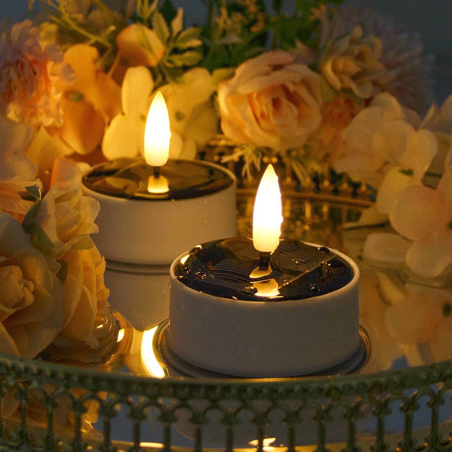 Zevanor Solar Waterproof Flameless Led Tea Light Candles With Cycle Timer, 4Pcs 2.3 Inch Battery Operated Flickering Dusk To Dawn Outdoor Fake Tealight Votive Candles For Outdoor Use