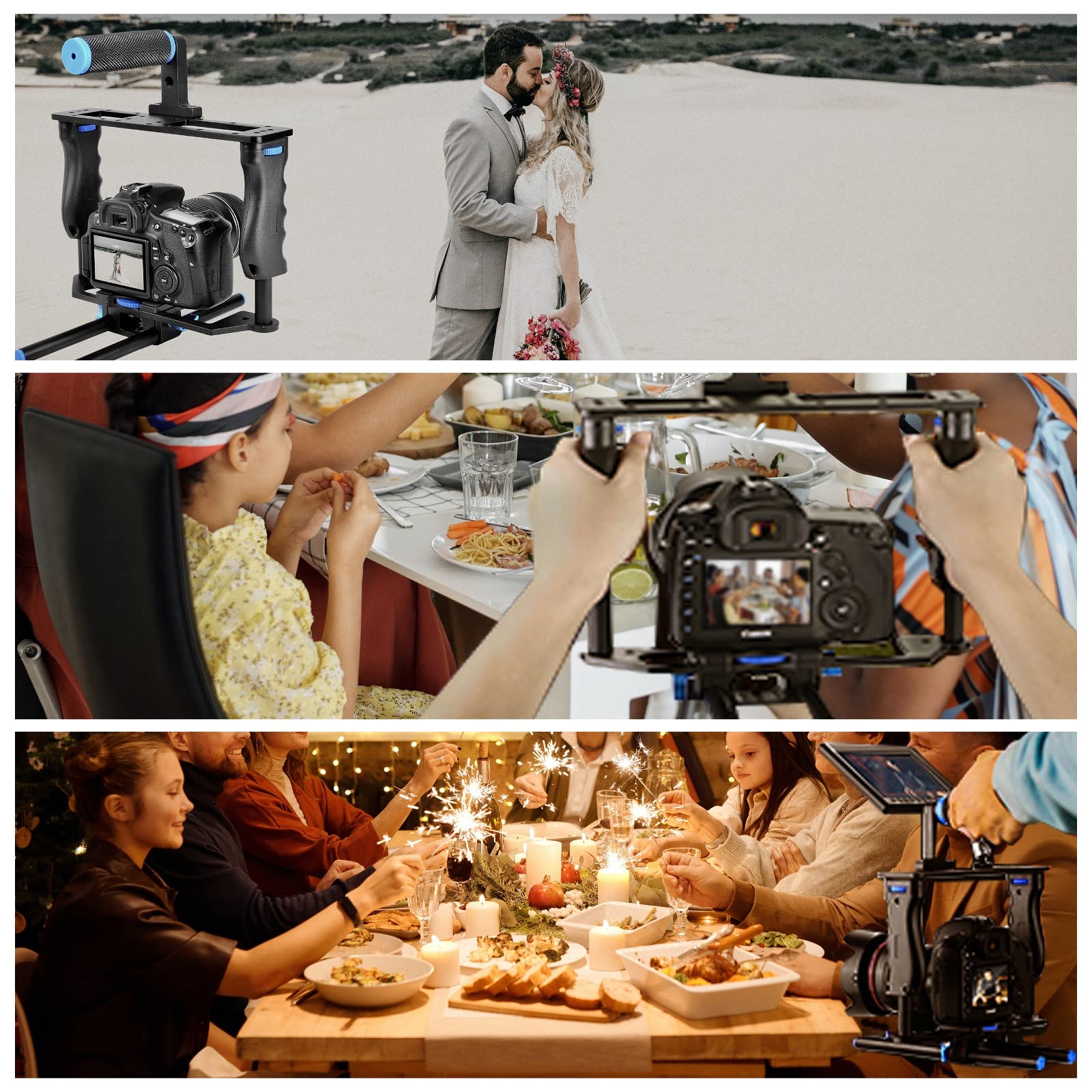 Annsm Camera Cage Aluminum Movie Filmmaking Video Rig With Top Handle/Dual Side Grips/And Std 15Mm Rail Rods For Canon Eos R5C R5 R6 Sony A7 Series A6600 Nikon