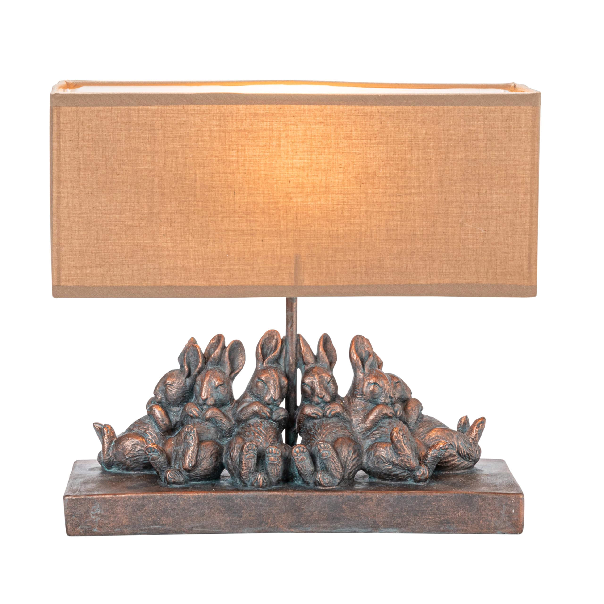 Creative Co-Op Resin Rabbit Table Lamp With Rectangle Linen Shade, Bronze Finish