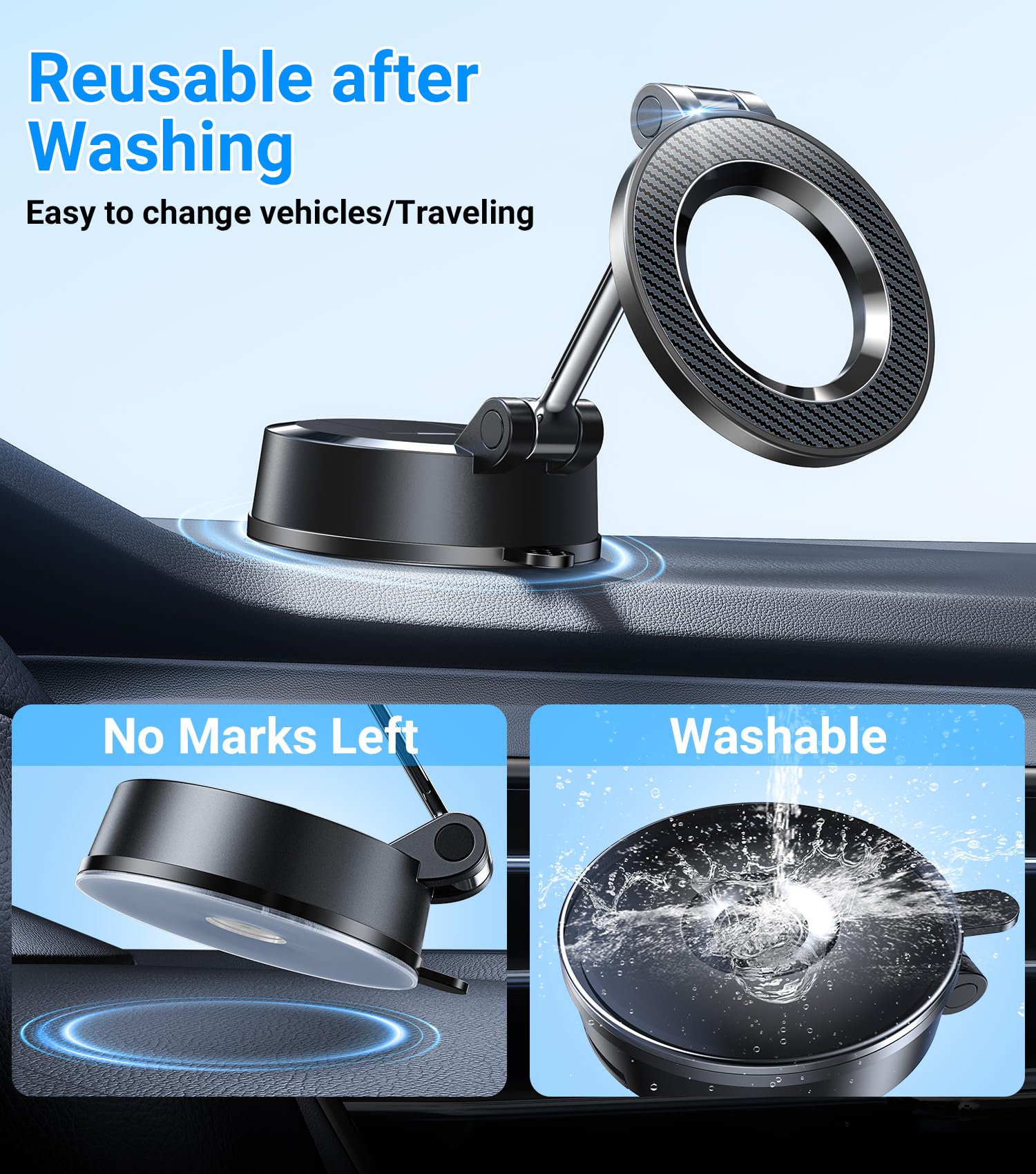 Kaistyle For Magsafe Car Mount【Strongest Suction】Suction Cup Magnetic Phone Holder For Car Phone Holder Mount【360° Adjustable】Foldable Cell Phone Holders For Your Car Truck For Iphone 16 15 14 13 12