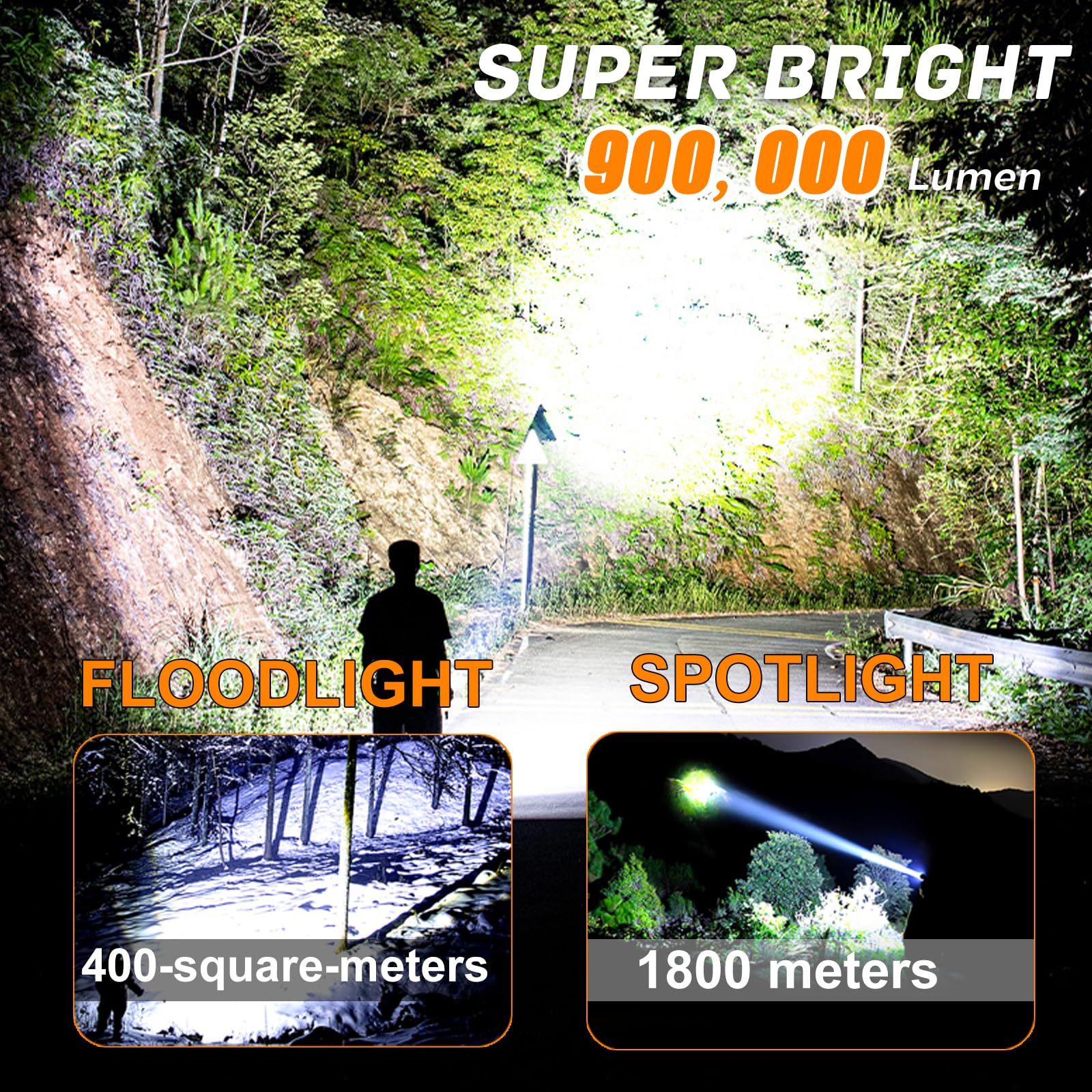 Relybo Rechargeable Led Flashlights High Lumens, 900,000 Lumens Tactical Flashlights, Super Bright High Powered Flash Light 5 Modes & 12H Long Runtime For Emergencies, Camping, Dog Walking