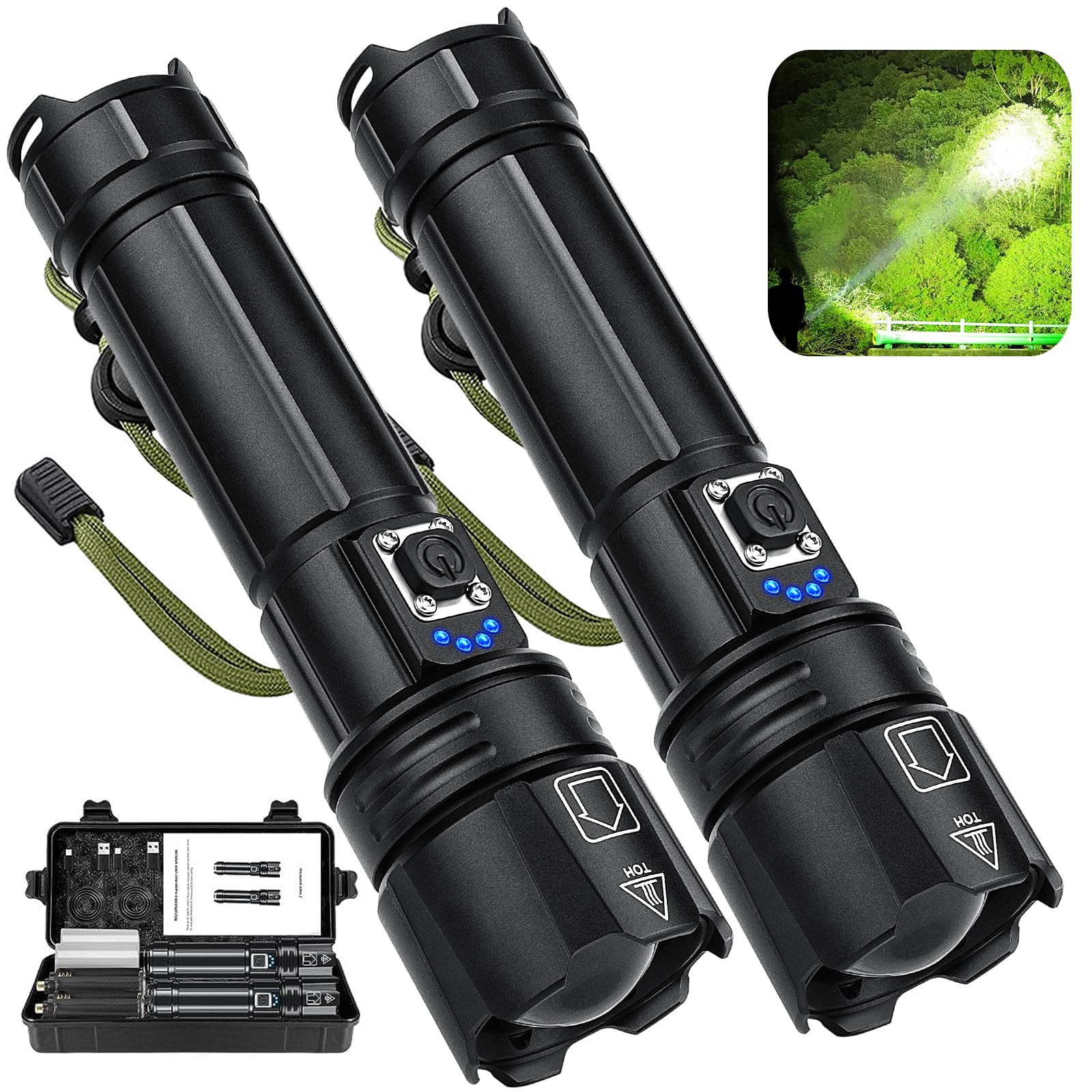 Bailinghai Led Brightest Flashlights High Lumens Rechargeable, 990,000 Lumens Super Bright Flashlight High Powered Flashlights, Waterproof Flash Light With Cases For Emergency Camping (2Pcs)