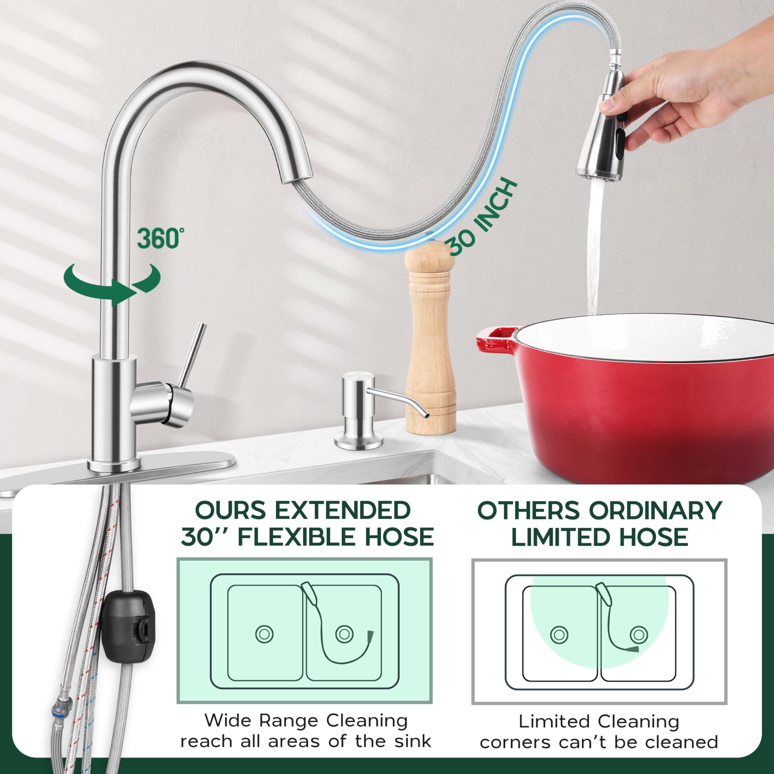 Onader Brushed Nickel Kitchen Faucet With Pull Down Sprayer Stainless Steel Farmhouse Rv Kitchen Sink Faucets With Soap Dispenser