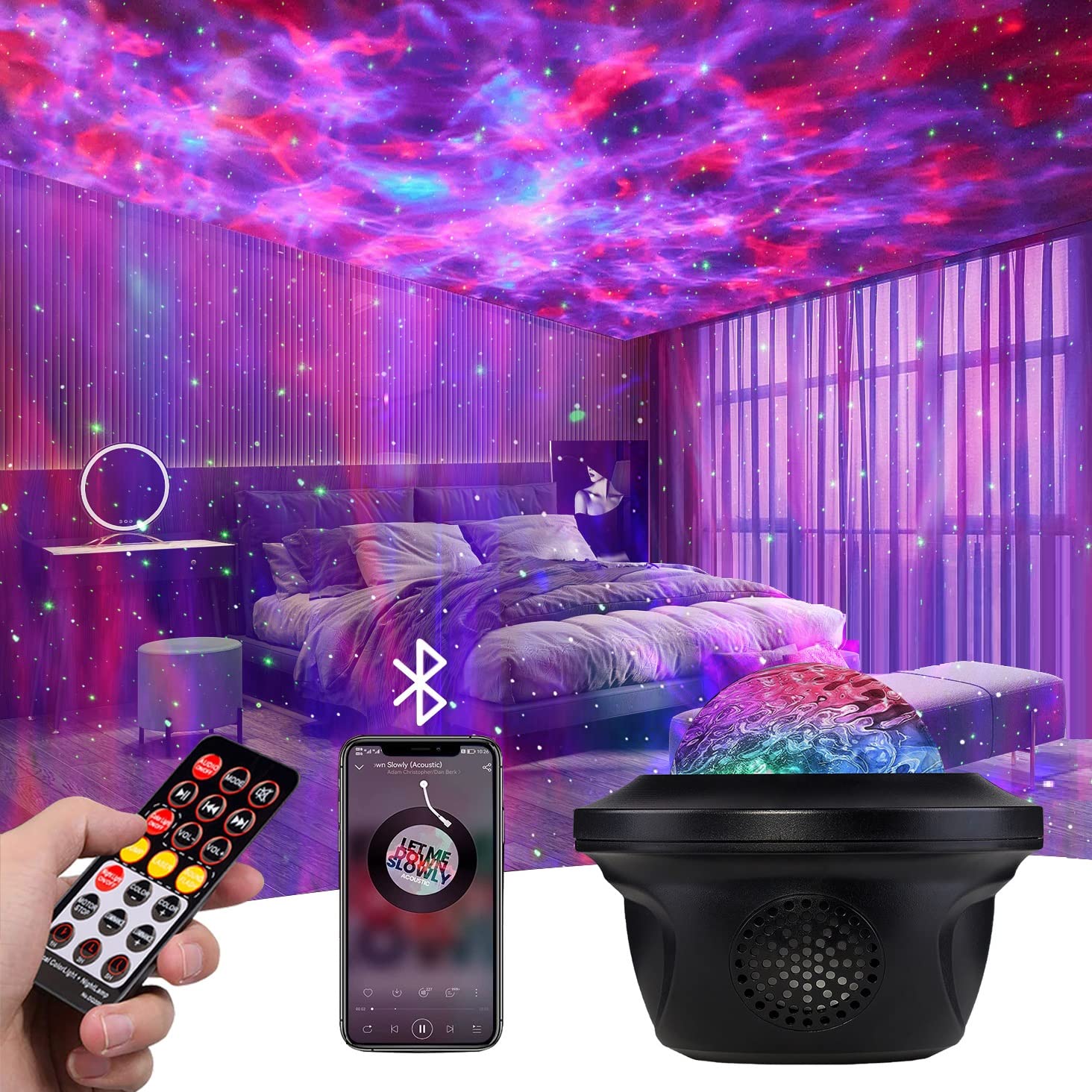 Ludyhevy Galaxy Projector For Bedroom, Star Projector With Music Sync Lighting Effects, Bluetooth Speaker, Remote Control Galaxy Light, Timer Night Light, Sky Light Projecter For Room Decor 