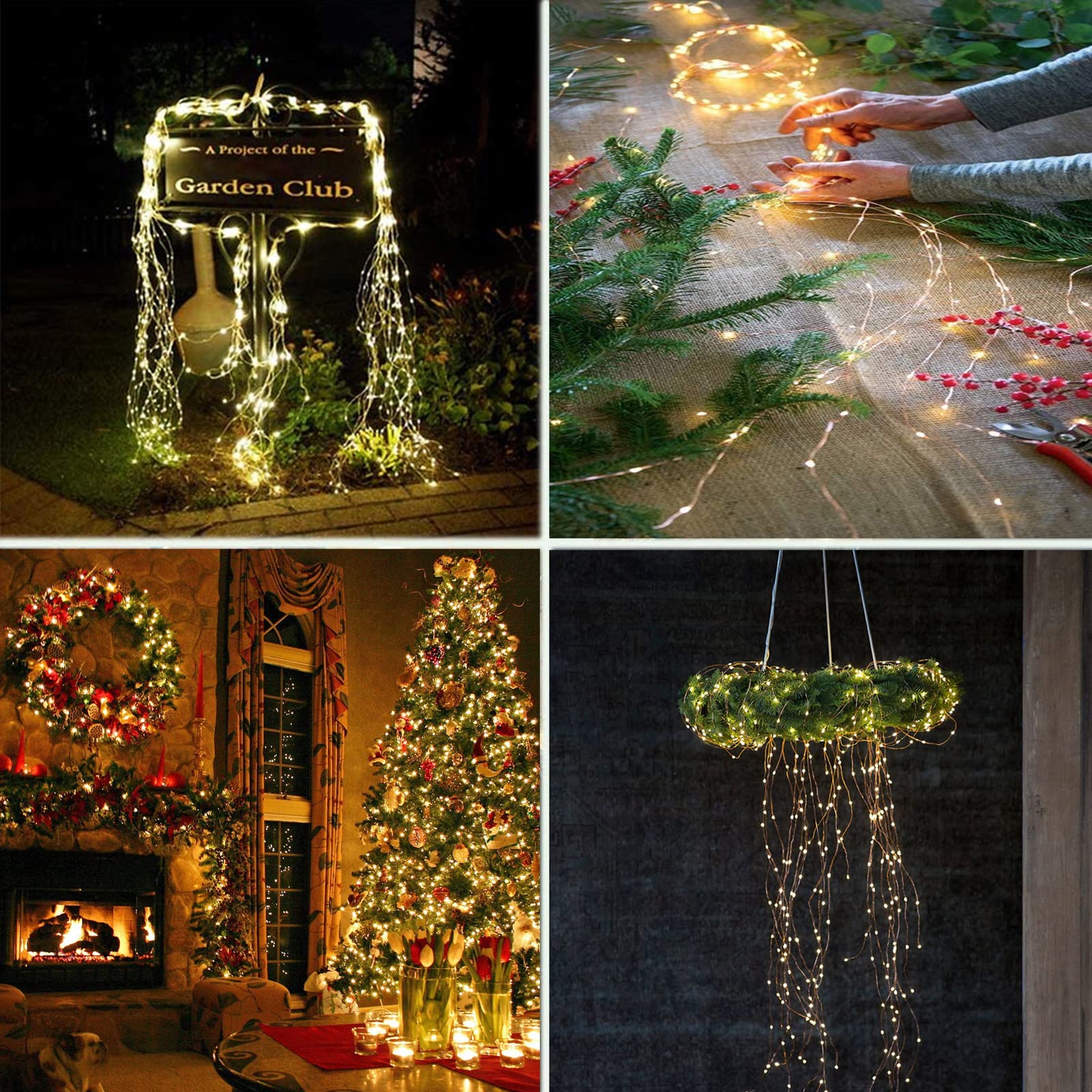 Angmln Yiting 10 Strands 200 Leds Solar Powered Twinkle Firefly Bunch Lights Waterproof (No Watering Can) 8 Modes Fairy Starry String Lights Decorative Vine Solar Lights For Outdoor Garden Christmas Tree