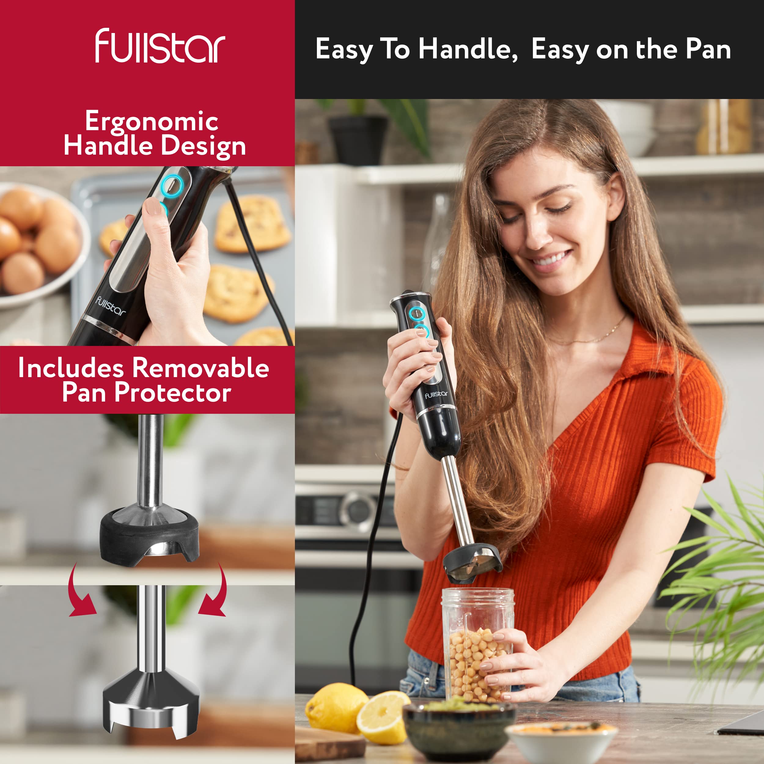 Fullstar Immersion Blender Set, 9-Speed 500W Handheld Electric Hand Mixer, Smoothie Blender (3-In-1, Black)