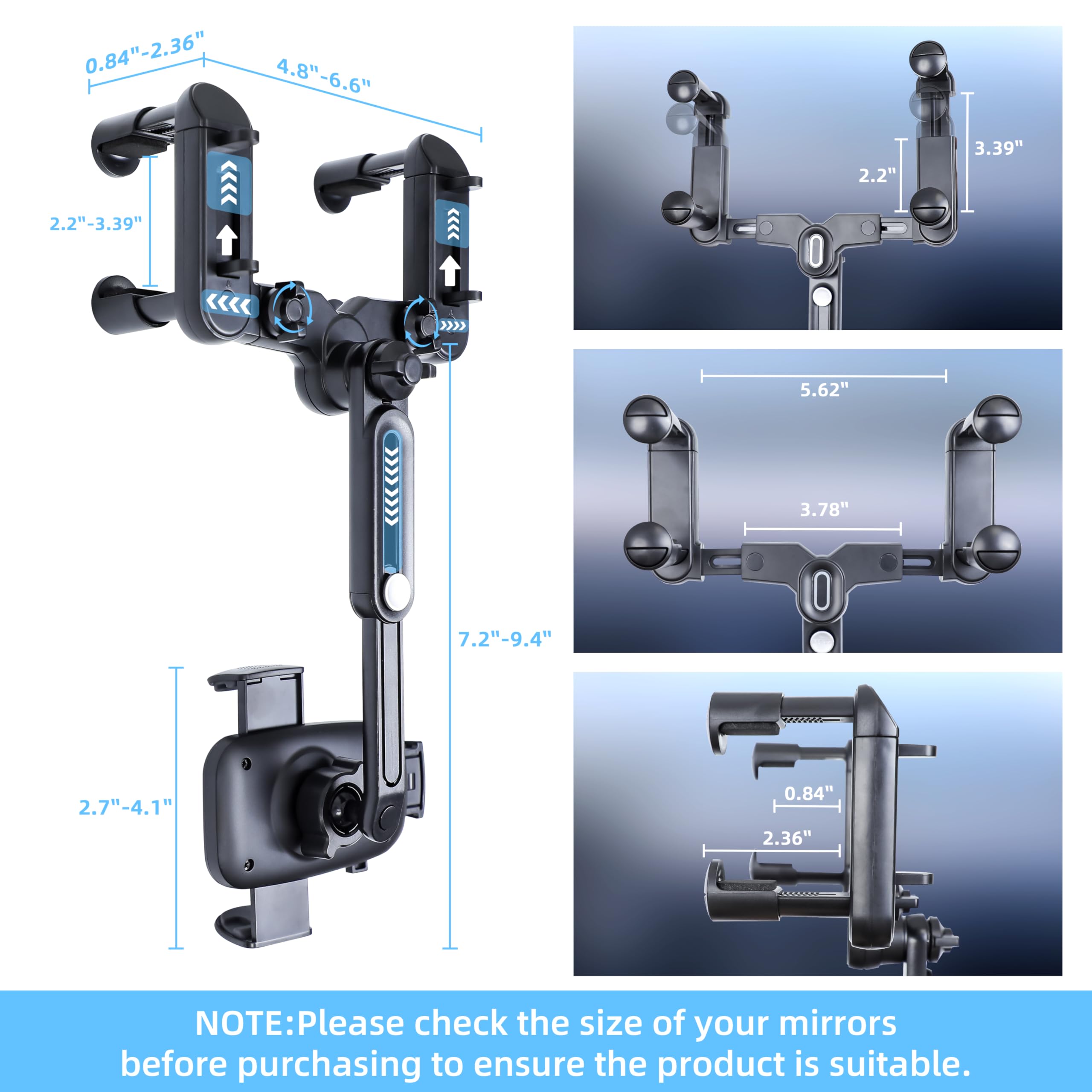 If Feel 10Th Gen Rearview Mirror Phone Holder For Your Car 360°Rotatable And Retractable, Universal Mount, Cell Car Fit For Car Phone Mount