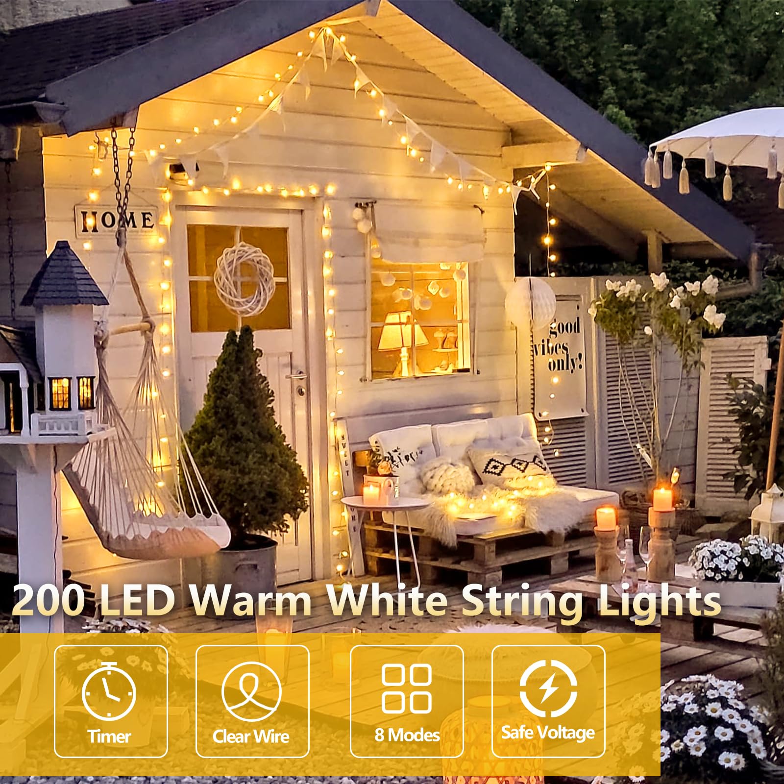 Sanjicha Extra-Long 66Ft Christmas Lights Outdoor/Indoor, 200 Led Super Bright String Lights And 2 Pack Extra-Long Solar String Lights Outdoor, 144Ft 400Led Waterproof Solar Fairy Lights