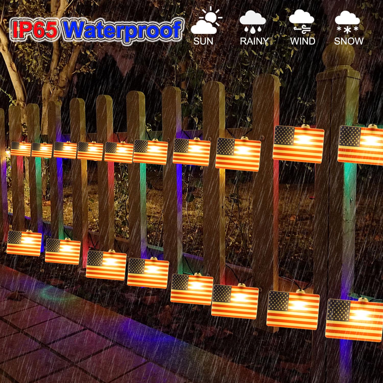 Hugsvik 4Th Of July Decorations- 30 Big American Flag Solar String Lights, Wateproof 4Th Of July Outdoor Lights, Us Flag Patriotic Lights For July 4Th, Christmas In July, Memorial Day Decorations