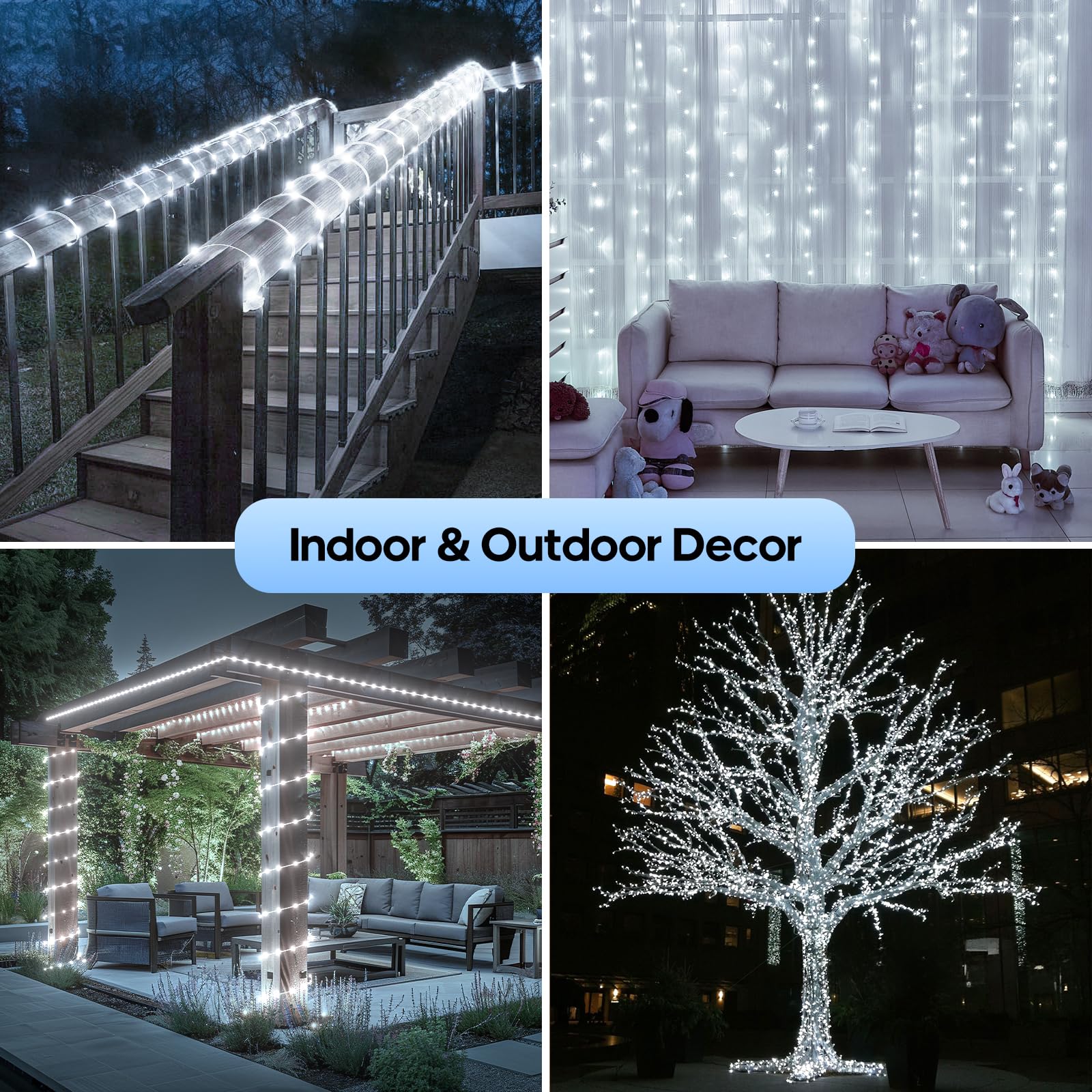 Soiarllt Christmas Twinkle Lights, 206Ft 600 Led Outdoor String Lights, Ip65 Waterproof, 8 Modes, Plug In Timing & Memory Functions, For Backyard, Garden- Cool White