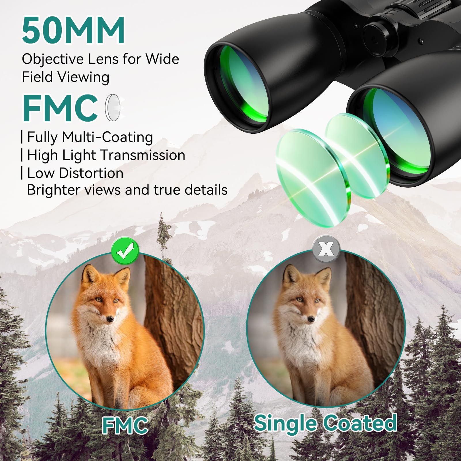Mlight 10-30X50 Zoom Binoculars For Adults, High Powered Military Binoculars For Bird Watching, Hunting, Outdoor, Hiking, Concerts Large View/Waterproof/Bak7 Prism/Fmc Lens/Low Light Night Vision