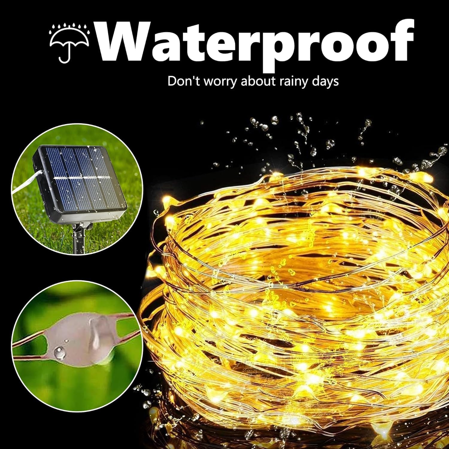 Lomotech Solar String Lights Outdoor - 2 Pack Total 66Ft 200Led Solar Fairy Lights Waterproof 8 Modes Twinkle Lights For Outdoor, Patio, Garden, Yard, Party, Wedding, Tree Decoration (Warm White)