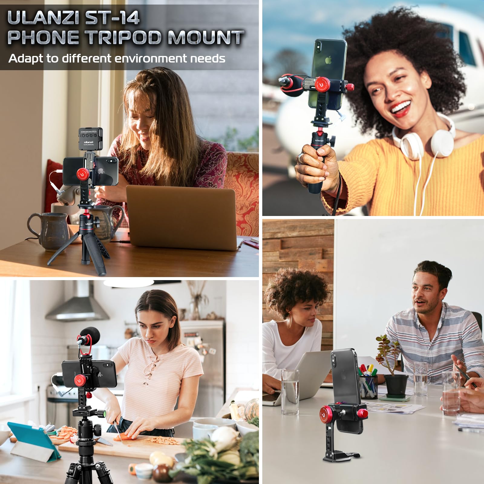 Ulanzi St-14 Phone Tripod Mount, Phone Holder For Tripod Aluminum, 360° Smartphone Tripod Mount W Cold Shoe, Adapter For Iphone 16, 15, 14, 13, 12, 11, Max, Pro, X, Xr, Xs, 6, 7 Plus
