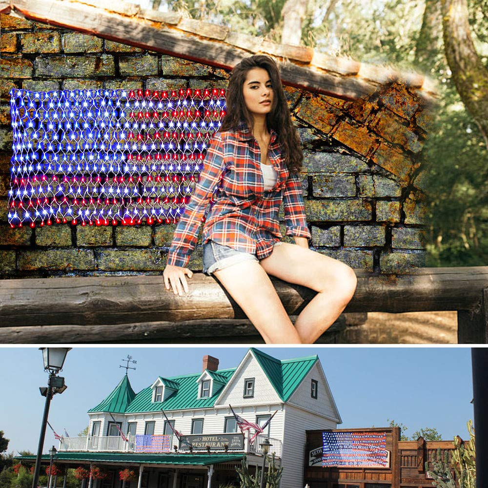 Realization American Advanced Flag Lights, 420 Led Solar String Lights, Waterproof Led Flag Net Light Of The United States For Yard, Garden Decoration, Festival, Holiday, Party Decoration, Christmas Decorations