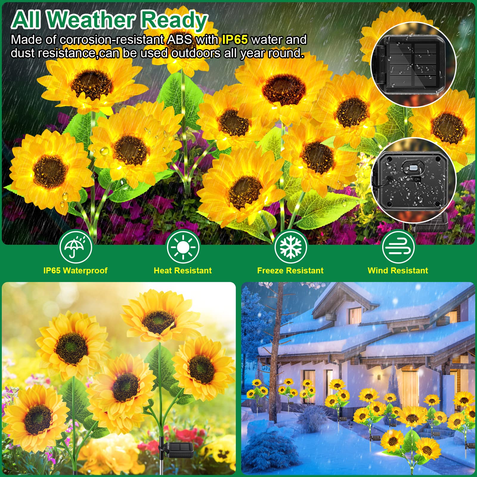 Garpar Solar Garden Lights - 9 Bigger & Brighter Sunflowers, Waterproof Solar Powered Outdoor Lights For Patio & Yard Decorations