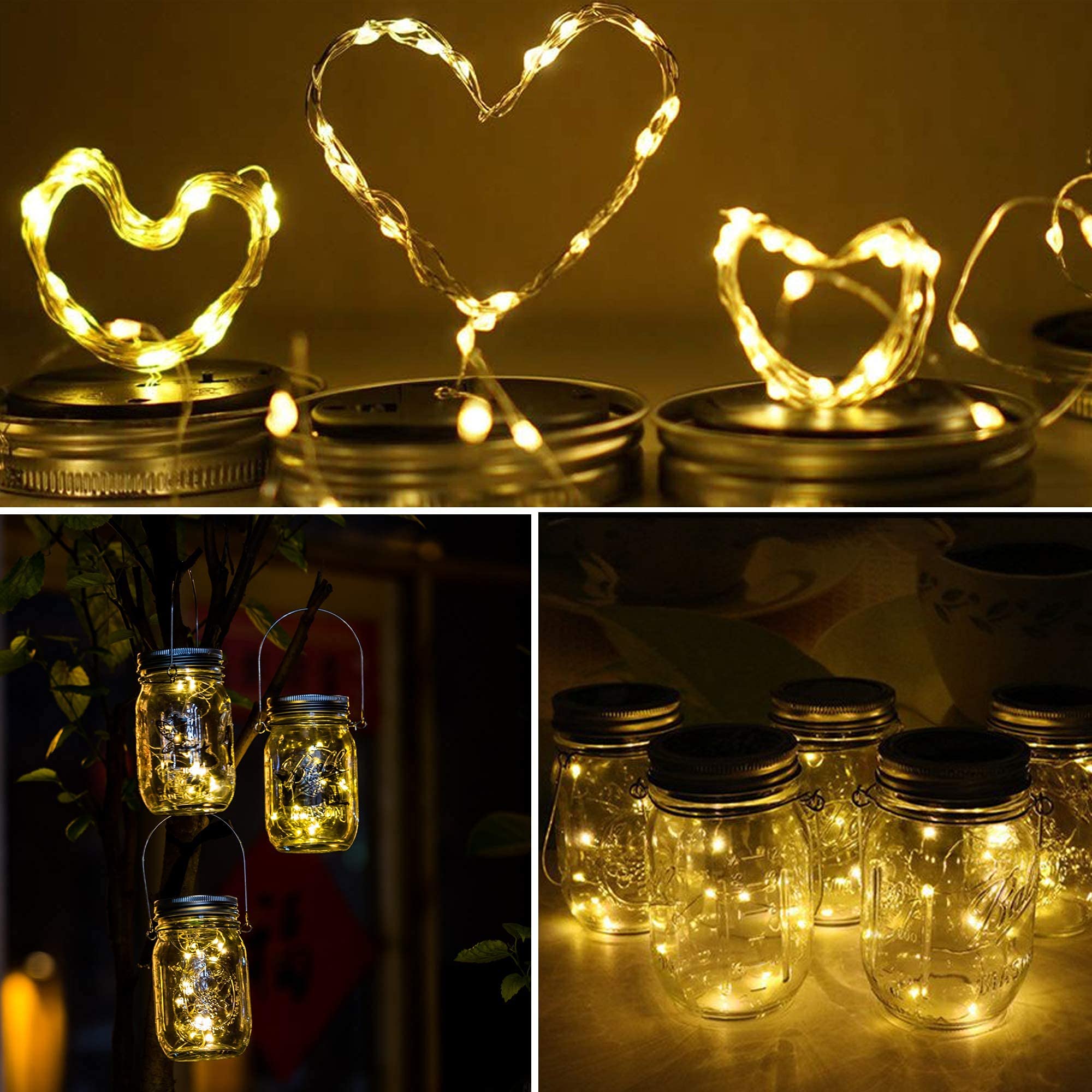 Znycye 12 Pack Solar Mason Jar Lights Warm White +1 Pack Watering Can Lights Warm White